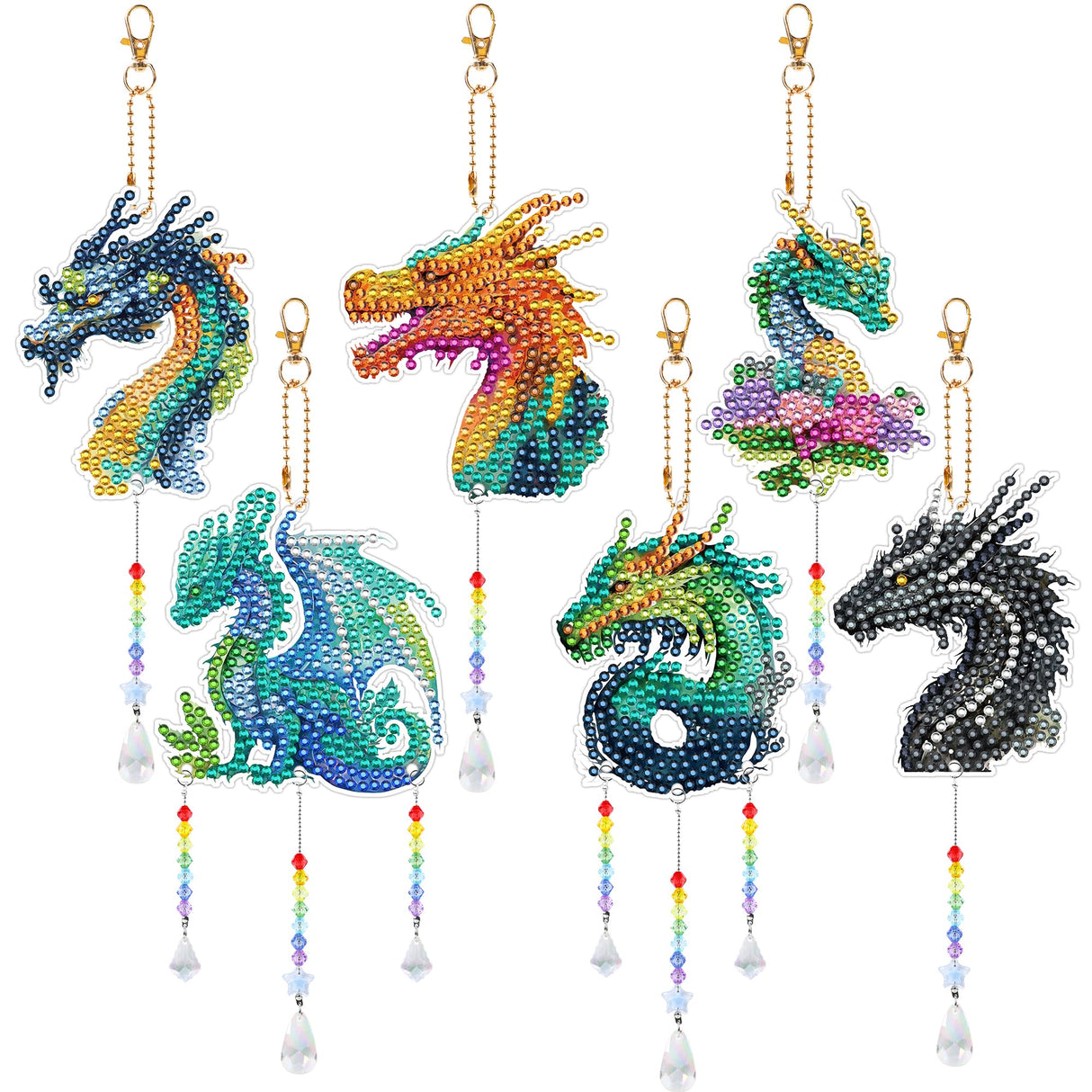 Sitsink Dragon Diamond Painting Wind Chimes - 6 Pcs Art Kits for Adults, Legend Animal Suncatchers Sitsink