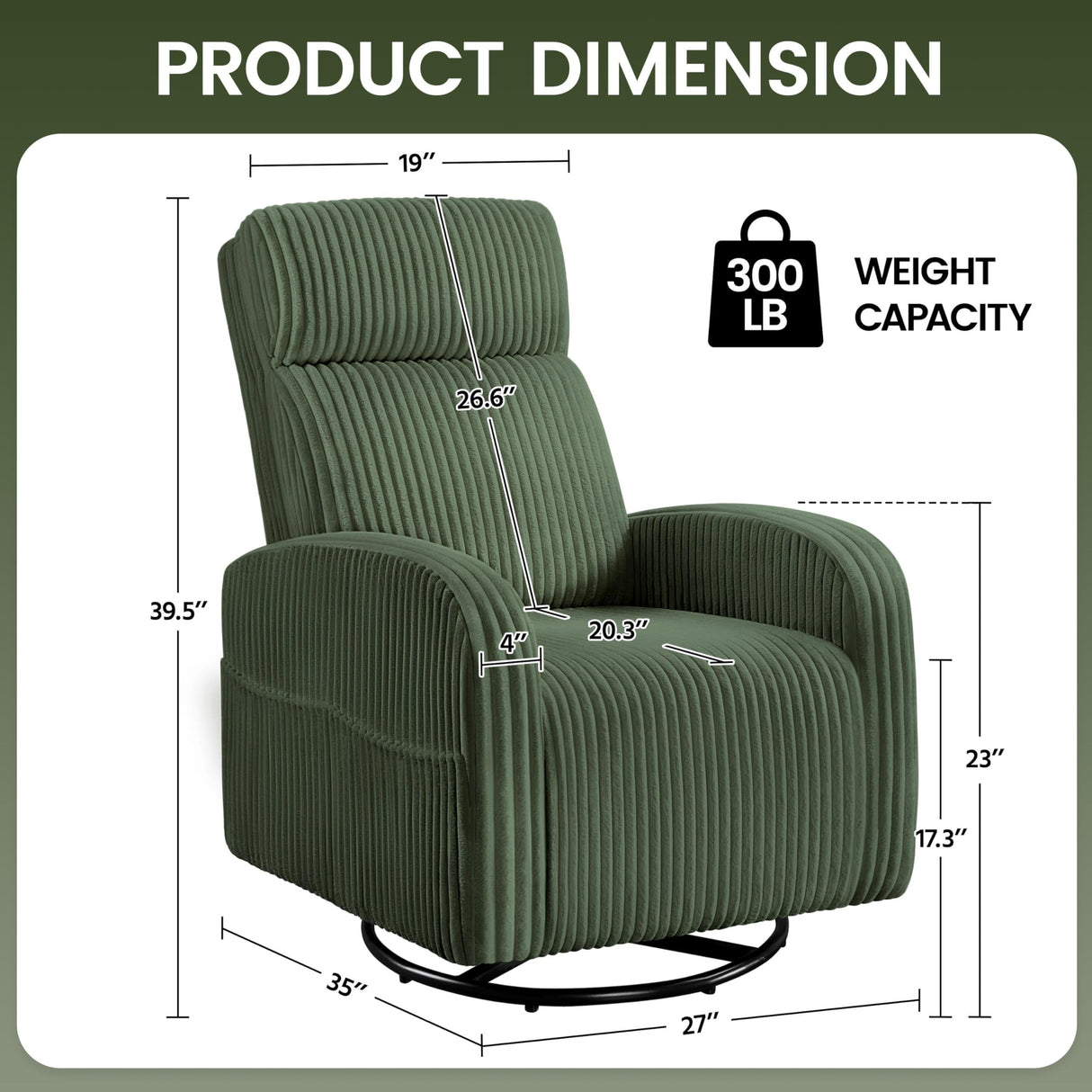 Yaheetech 360° Swivel Glider Chair for Nursery, Rocking Chair Nursing Chair with Side Pockets, Corduroy Glider for Living Room with High Back Dark Green Yaheetech
