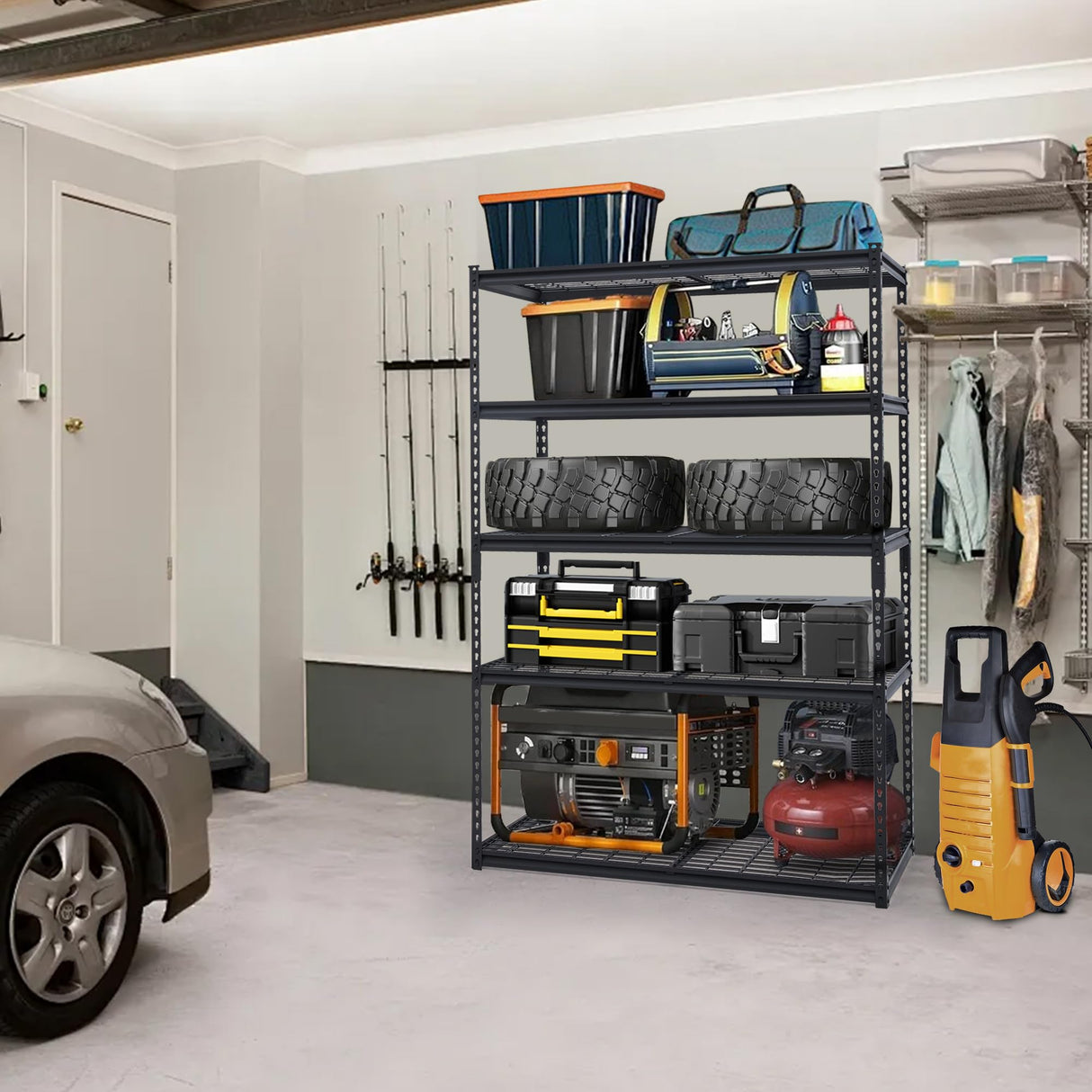 PeacefulHues 48x24x72 Inch Garage Shelving Heavy Duty, Storage Shelves 2500Lbs Capacity, Adjustable Metal Shelving Unit, 5 Tier Industrial Shelves for Basement Workshop PeacefulHues