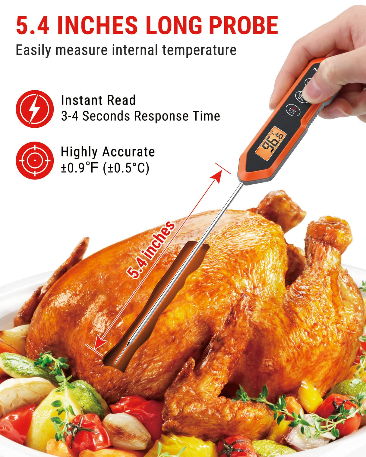 ThermoPro TP15H Waterproof Instant Read Food Thermometer for Cooking, Digital Meat Thermometer Probe with Backlight & Calibration, Cooking Thermometer for Meat Liquids Candy BBQ Oven Turkey ThermoPro