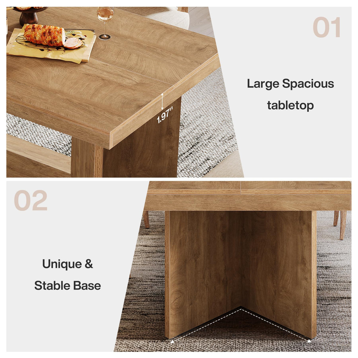 Tribesigns 63-Inch Dining Table for 4-6, Farmhouse Kitchen Table with Heavy Duty Pedestal, Rectangular Wooden Dinner Furniture for Home, Dining Room, Living Room, Brown Tribesigns