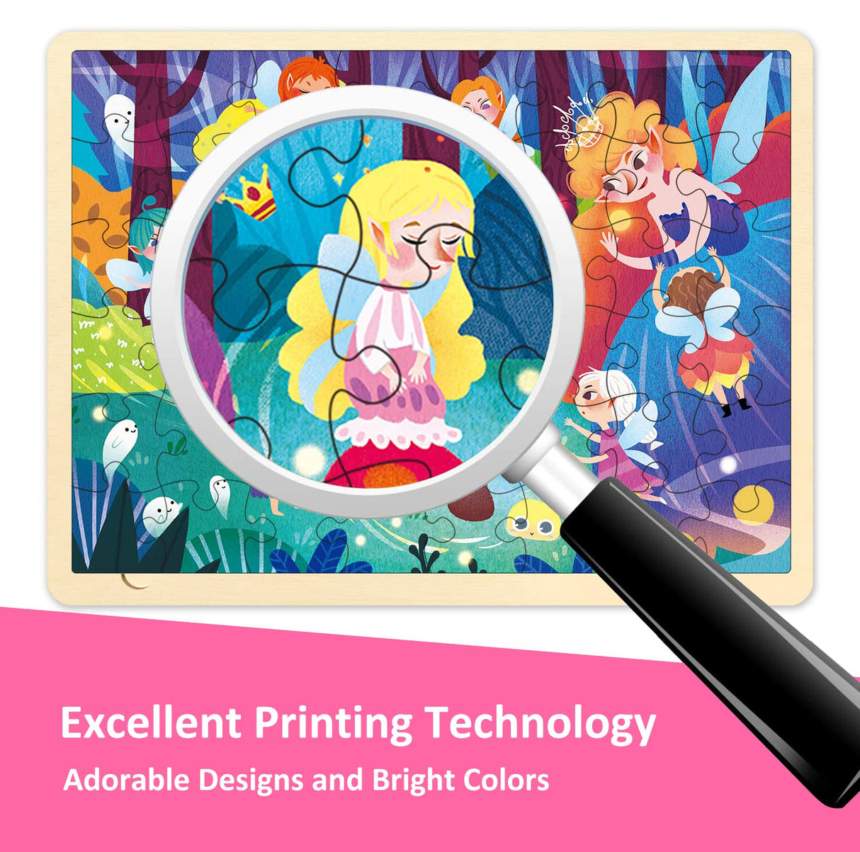 MoinKidz Wooden 48-Piece Jigsaw Puzzle for Kids Ages 3-5, Fairy Night, Includes Tray, Develops Hand-Eye Coordination & Problem-Solving Skills MoinKidz