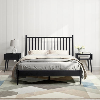 NTC Inno King Wooden Bed Frame with Headboard - Solid Oak & Rubber Wood, Burnt Black Finish