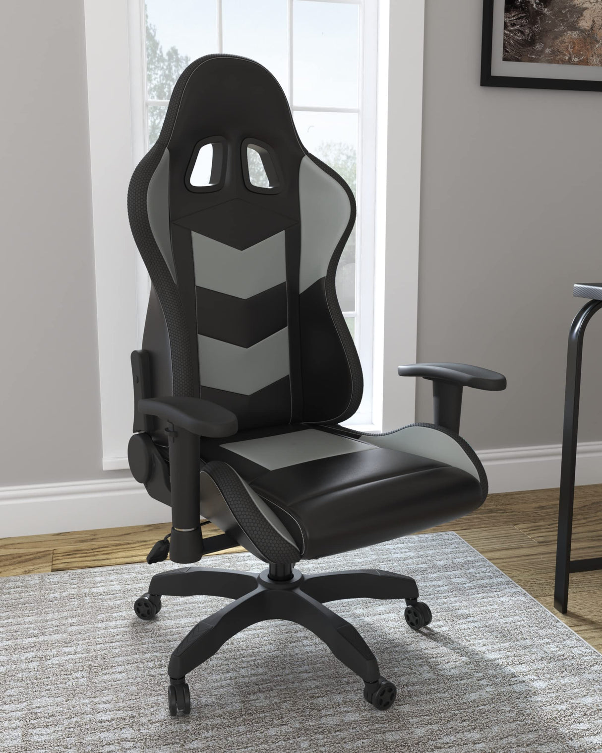 Signature Design by Ashley Lynxtyn Swivel Home Office Gaming Chair with LED Lighting, Black & Gray Signature Design by Ashley