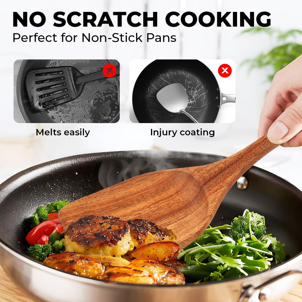 Teak Wooden Spoons for Cooking, Natural Solid Wooden Kitchen Cooking Utensils, Essential Wooden Kitchen Tools(9Pcs) YTYOTO