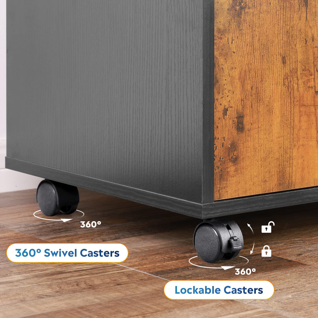 DEVAISE File Cabinet with Lock, 1 Drawer Rolling File Cabinet, Wood Lateral Filing Cabinet for Home Office, Printer Stand with Storage, Rustic Brown DEVAISE