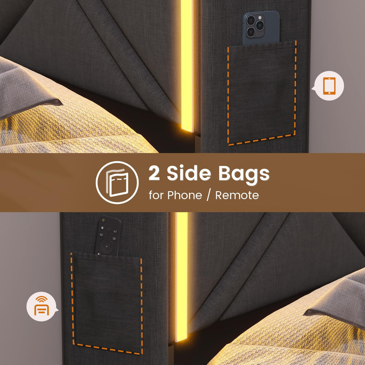 Full Bed Frame with RGB LED Lights Headboard & USB-C/A Charging Station, Modern Upholstered Platform Bed with Storage Drawers, Heavy Duty Steel Slats, No Box Spring Needed, Dark Gray BTHFST