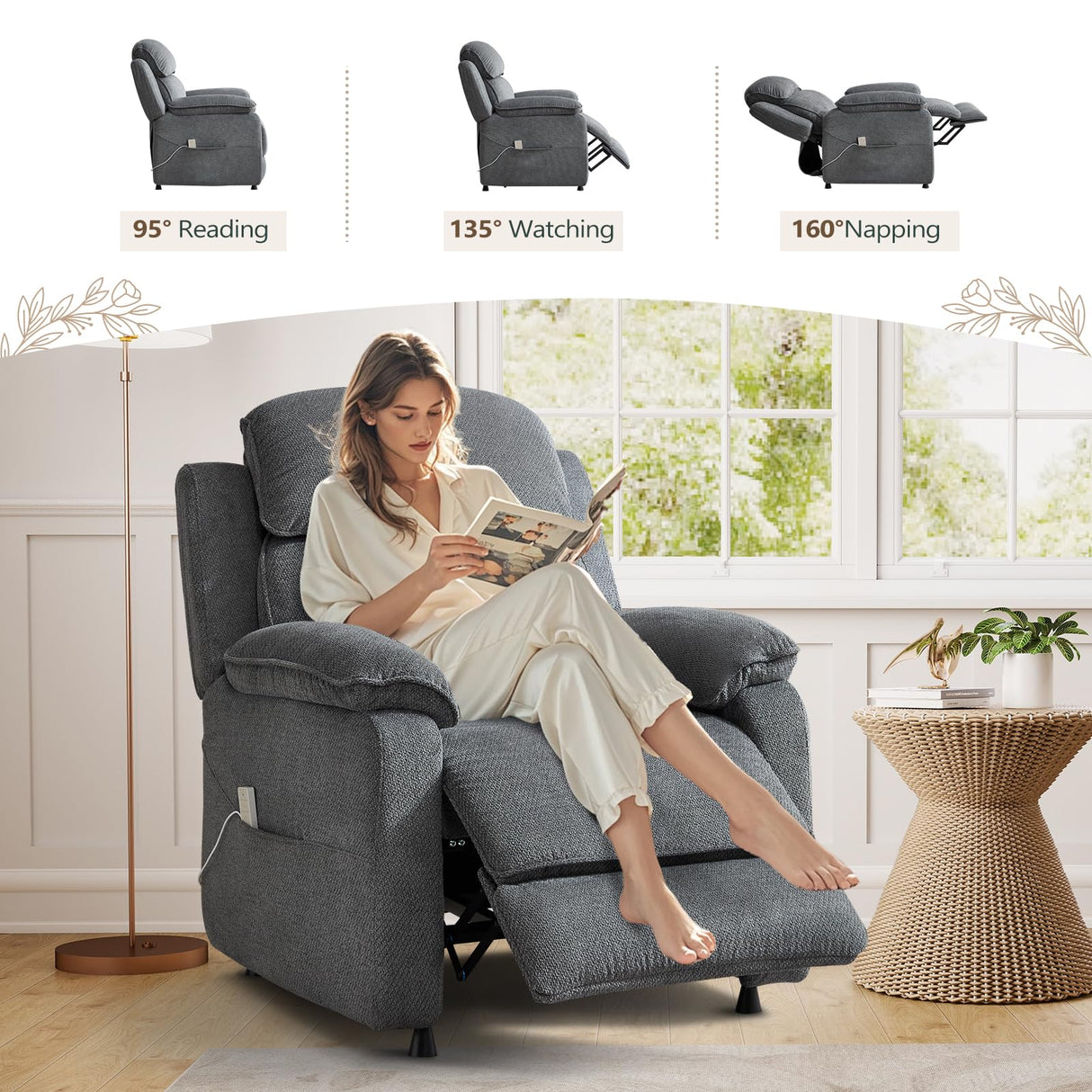 ANJ Power Recliner Chair, Electric Recliner for Adults,Oversized Reclining Chair with Remote & Side Pockets for Living Room, Bedroom,Home Theater ANJ
