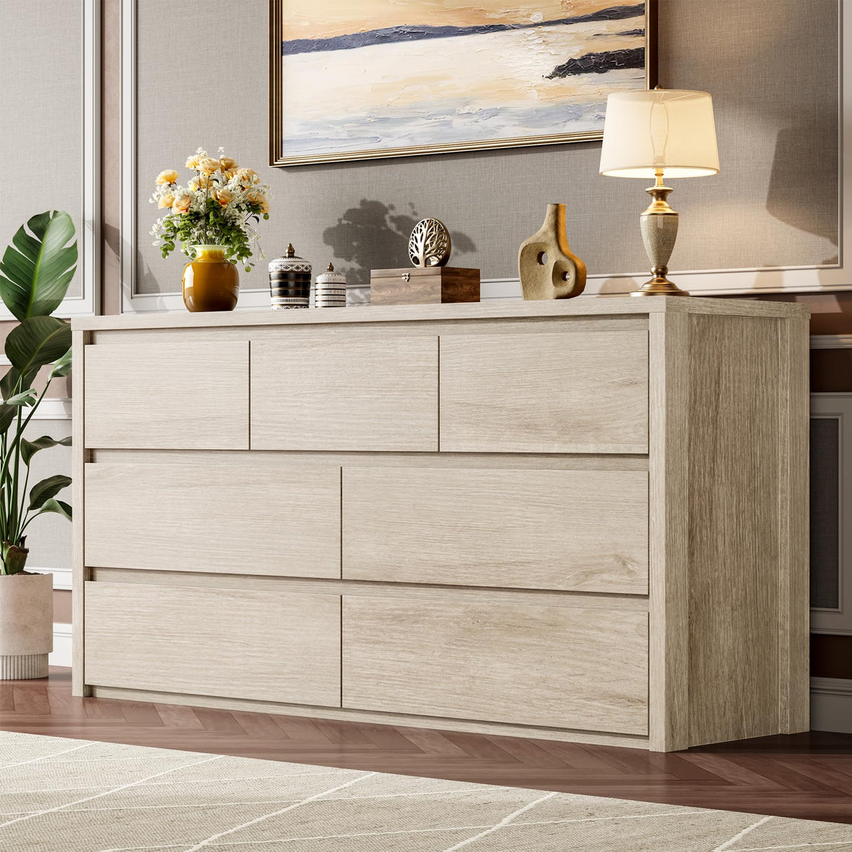 GarveeHome 7 Drawer Dresser for Bedroom, Wide Modern Chest of Drawers, Large Wood Dresser Wooden Storage Organizer for Living Room, Hallway Entryway GarveeHome