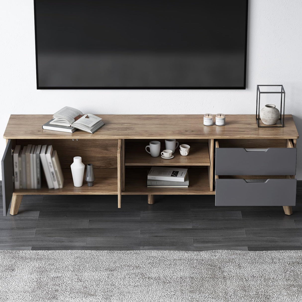 Miuuod 67" TV Stand for 55/60/65 inch TV inch TV,Mid Century Farmhouse TV Stand,Entertainment Center,Retro Media Consol with Storage for Living Room Miuuod