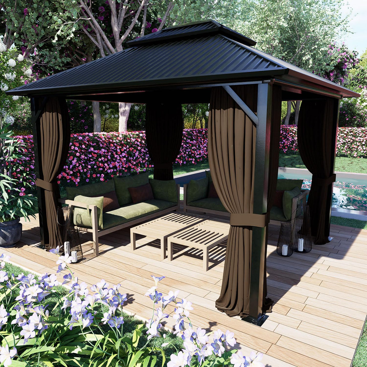 COWVIE 4-Panel 12' x 16' Gazebo Replacement Curtains, Patio Privacy Sidewalls with Double Zipper, Replacement for Outdoor Gazebo Canopy (Curtain Only) COWVIE