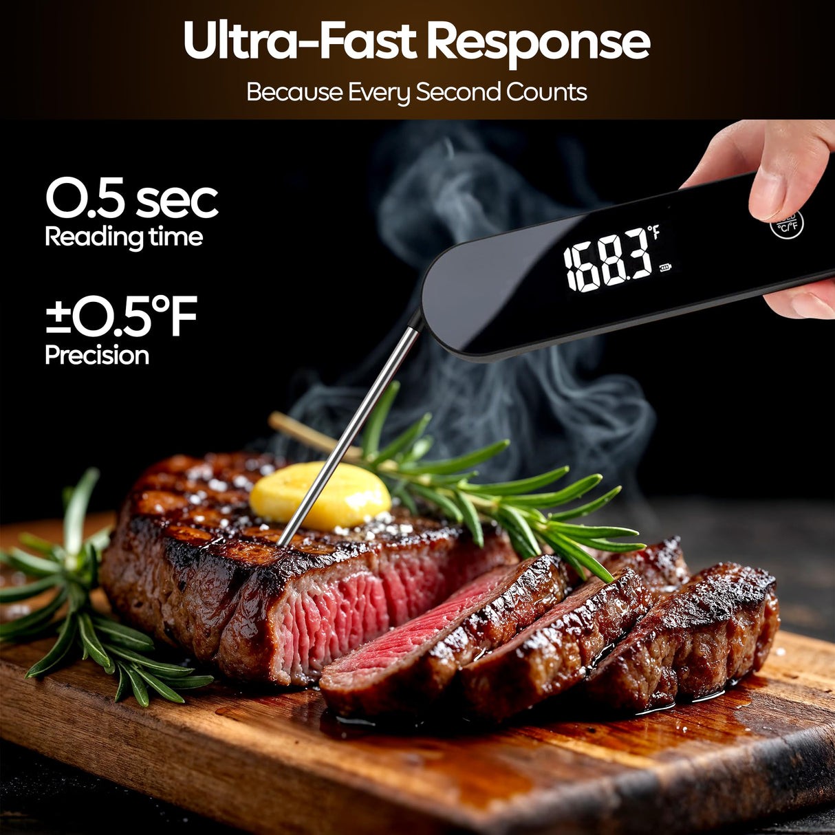 0.5 Second Instant Read Food Thermometer Professional Ultra Fast Meat Thermometer Digital Kitchen Thermometer for Cooking, Grill Thermometer, Waterproof IP67 BBQ Thermometer Famoos