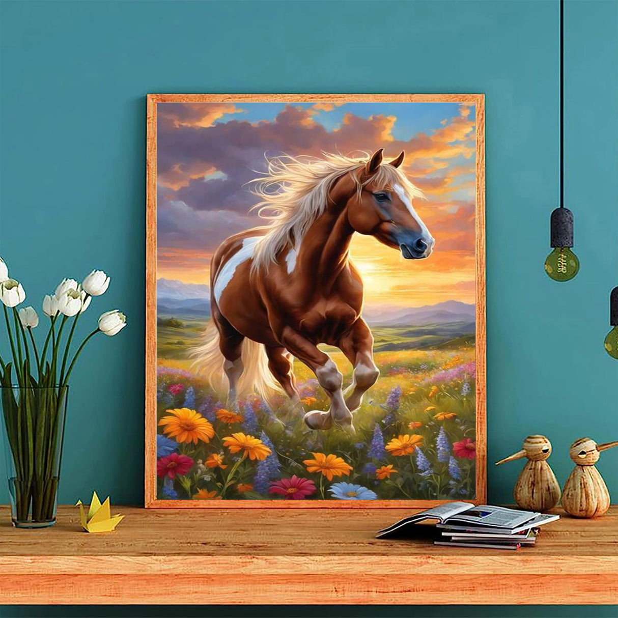 Horse Paint by Numbers for Adults with Framed Canvas-with Wooden Easel,Paint by Number on Canvas Animals,DIY Acrylic Oil Painting Kits with Brushes Nice Gift Box for Home Wall Decor(12x16inch) xackcme