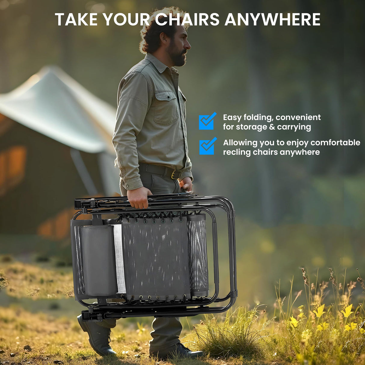 Simple Deluxe 2 Set Zero Gravity Chairs Patio Portable Reclining Folding Lounge Chair Beach Camping Chairs with Pillow and Cup Holder Trays for Garden, Lawn, Black Simple Deluxe