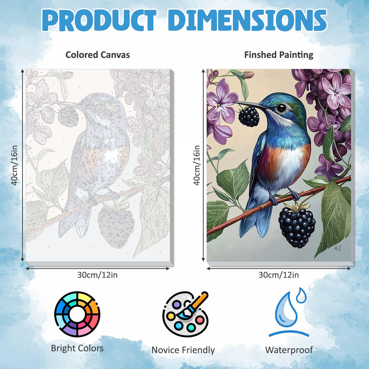 DOMROM Framed Paint by Numbers Kit for Adults Beginners with Wooden Easel, DIY Hummingbird Paint by Number Kit on Canvas, DIY Oil Painting Kits for Home Wall Decor Gift 12x16inch DOMROM