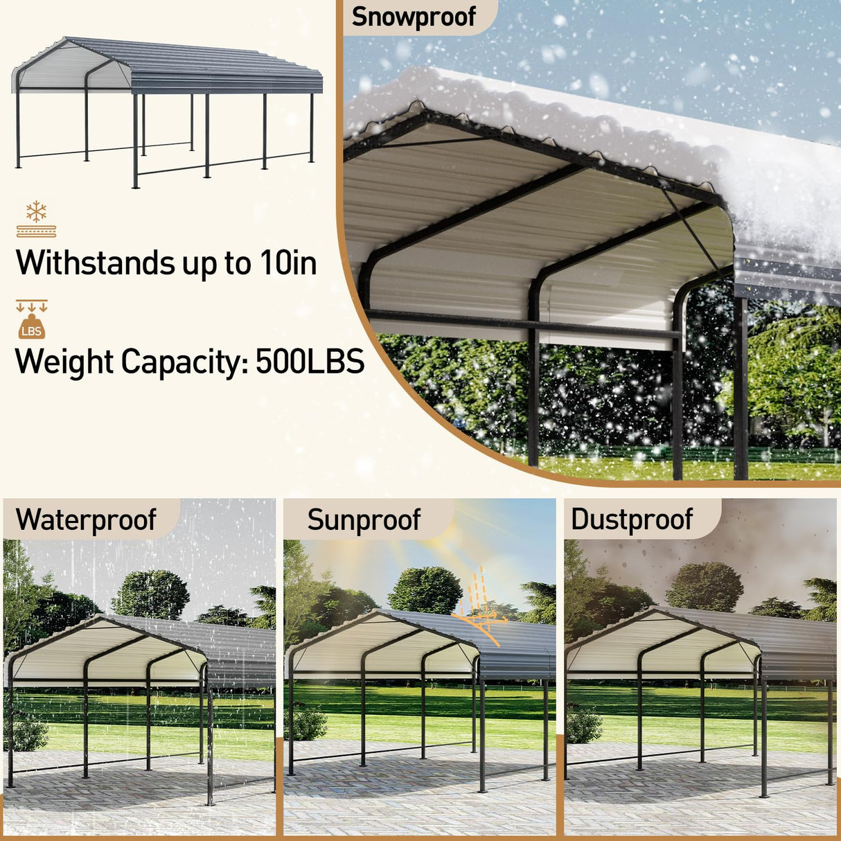 COSIEST 10'x20' Carport with Galvanized Steel Roof, Heavy Duty Metal Carport Canopy, Outdoor Garage Car Shelter Shade for Car, Boats and Truck COSIEST