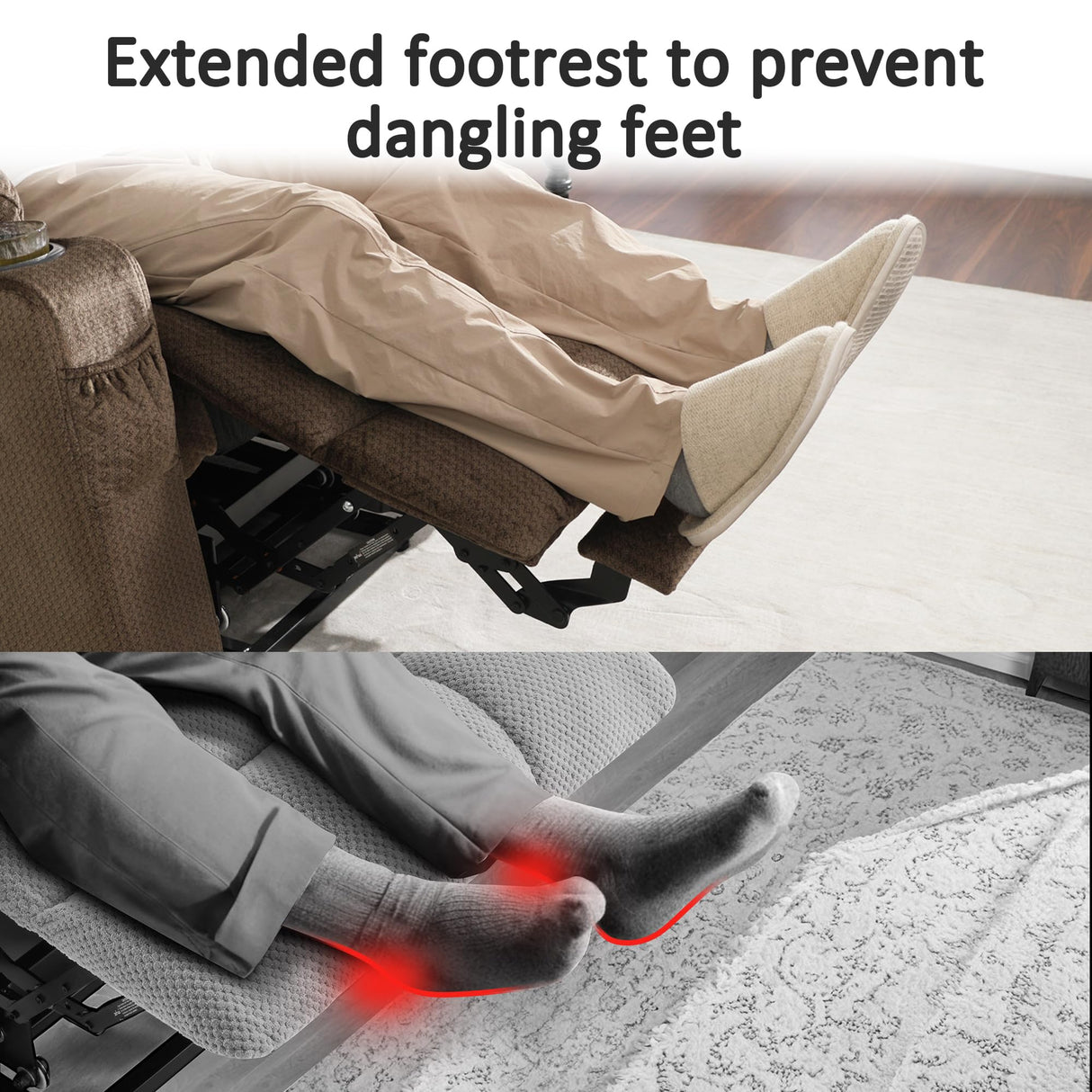 MCombo Oversized Power Lift Recliner Chair Sofa with Massage and Heat for Elderly People Petite, USB Ports, Side Pockets, Fabric R7561 (Brown, Small-Oversize) MCombo