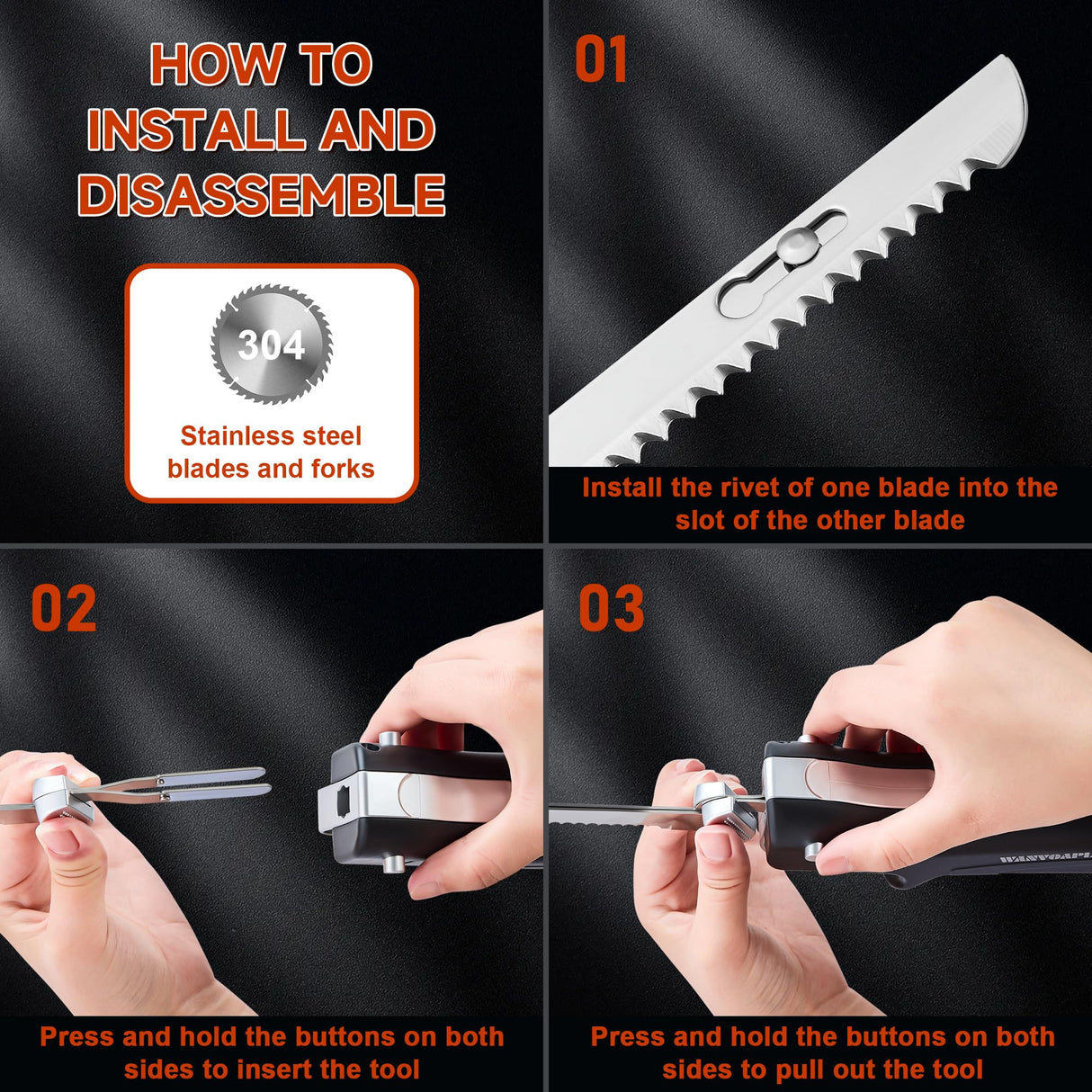 Electric Knife - Carving Knife Set, Black Ergonomic Handle Electric Knifes Cutting 2000 Times/Minute with 60-inch Power Cord, for Meat, Poultry, Bread, Brisket Slicing, Thanksgiving and Christmas Gift Wanvoapls