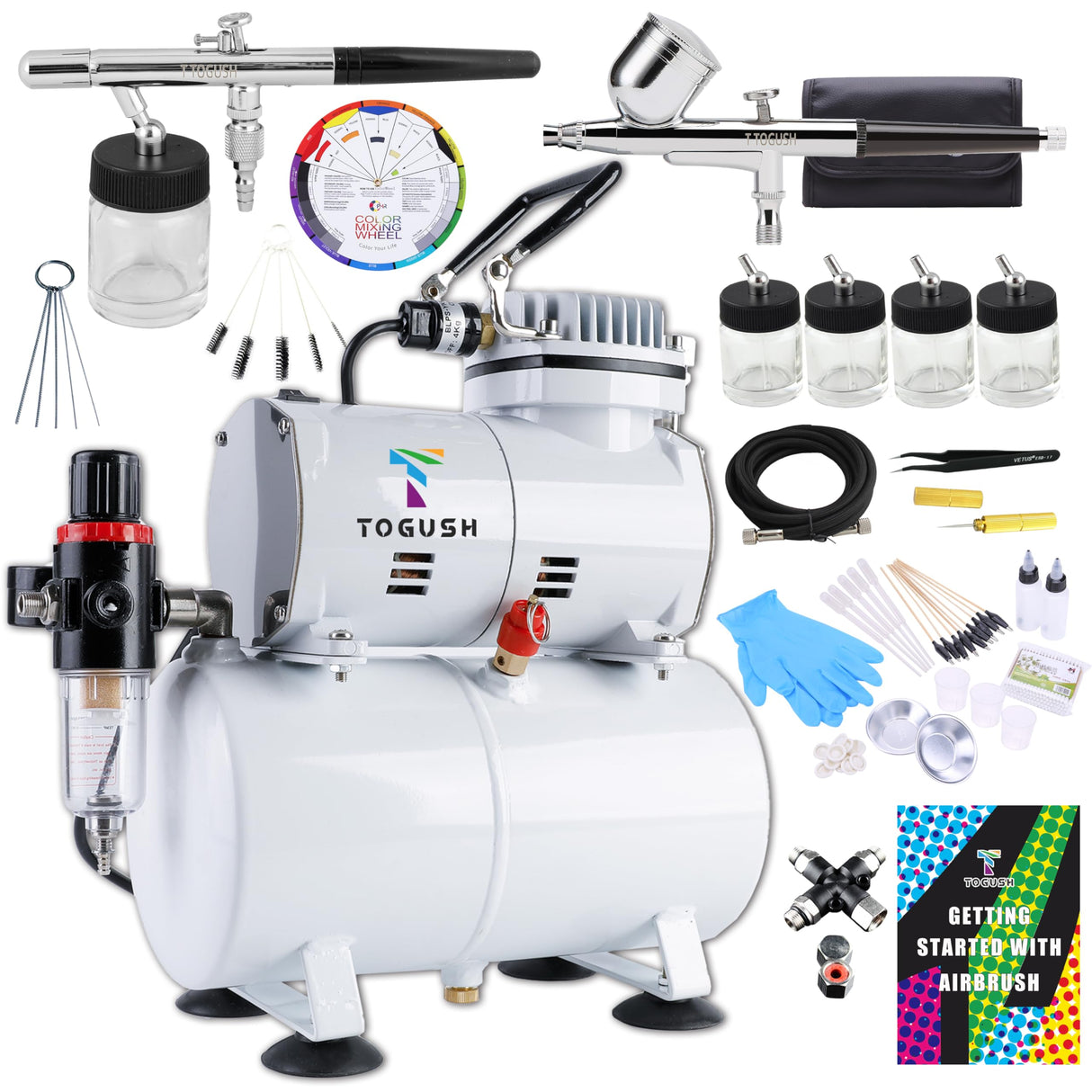 T TOGUSH Air Brush Kit with Air Compressor with Airbrush Cleaning Tools Double Action Airbrush for Model Painting Hobby Craft Airbrush Compressor T TOGUSH