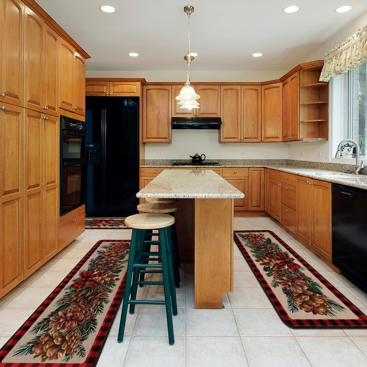 Drydiet 3 Pcs Christmas Kitchen Rugs Non Slip Winter Floor Mat for Kitchen Floor Hallway Laundry Sink and Bathroom, 20"x32" 20"x47", 20"x59"(Pinecone) Drydiet