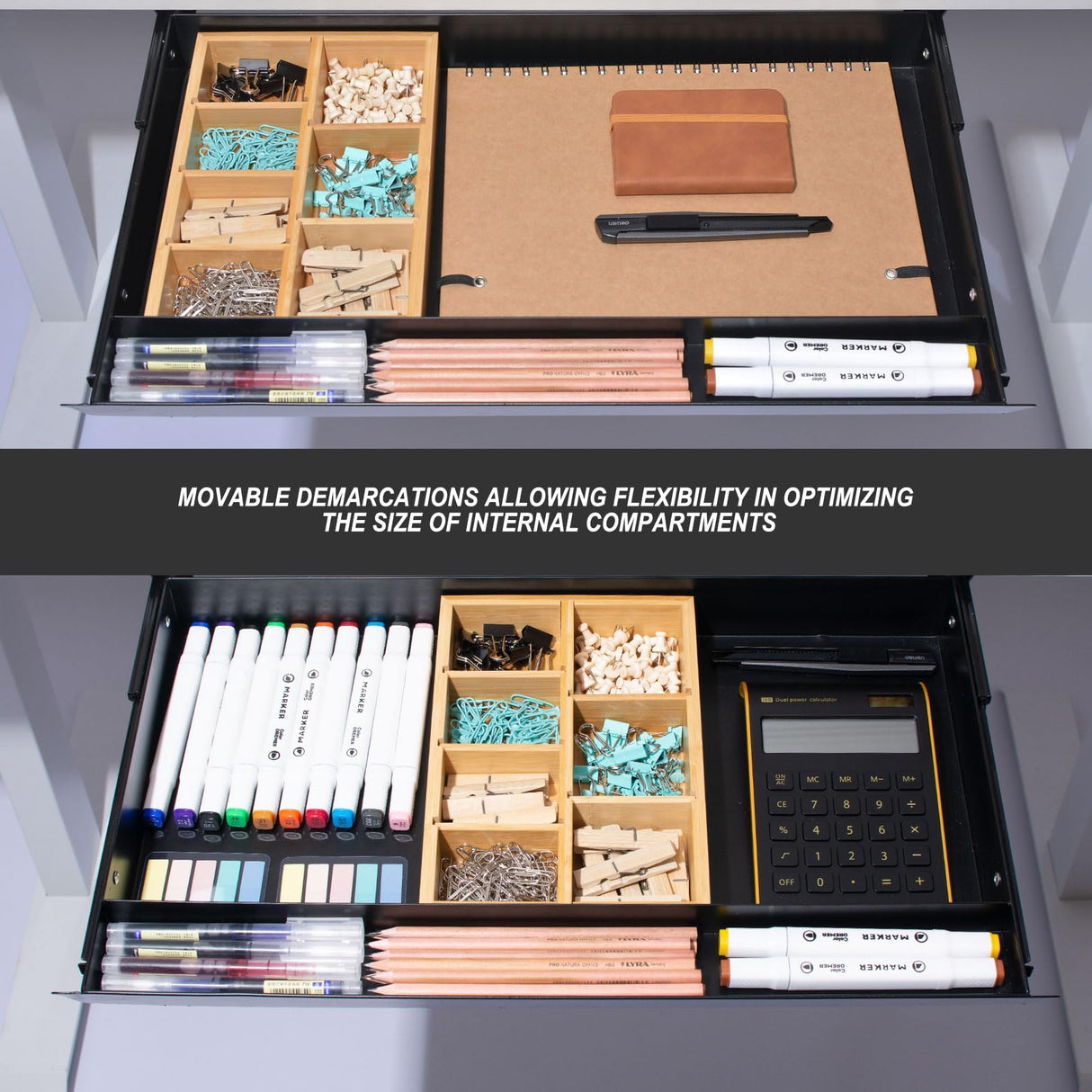 Large Under Desk Mounted Sliding Drawer with Bamboo Tray and 60 Degree Tilt Panel to Pull Out, 22'' Long & 13'' deep Large Storage Organizer for Sit Stand Workstation Gaxomo