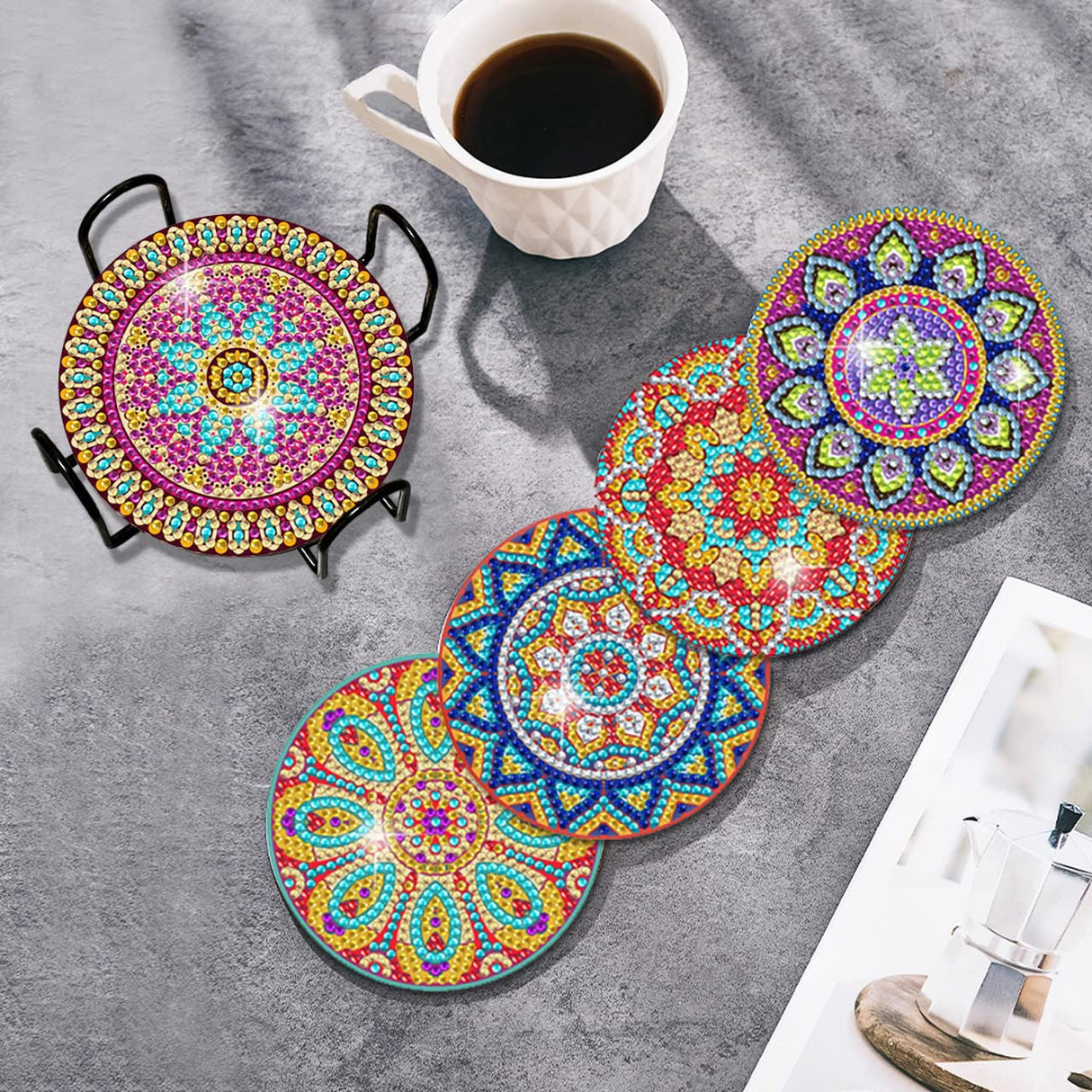 Vcekract Diamond Painting Coasters, 6 Pcs Mandala Diamond Art Coasters with Holder, Crafts Kits for DIY Coasters, Adult Crafts Projects Kits Women Vcekract