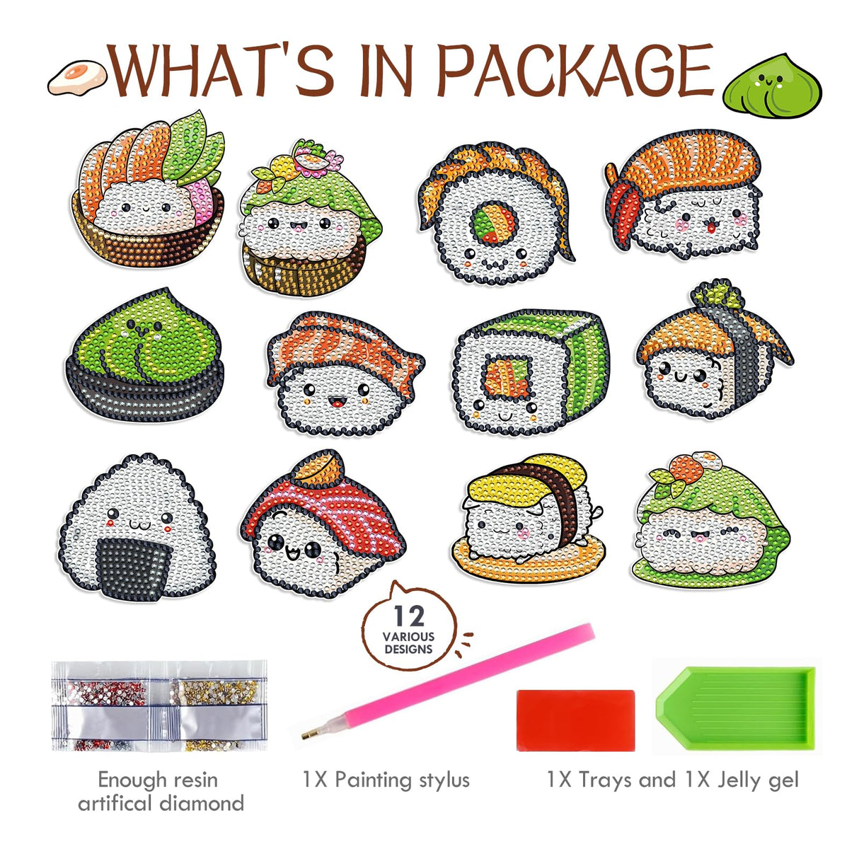 Sitsink Sushi Diamond Art Magnets - Cute Food Theme Diamond Painting Refrigerator Stickers, 3D Gem Art Rhinestone Crafts Kit for Adult Women Sitsink