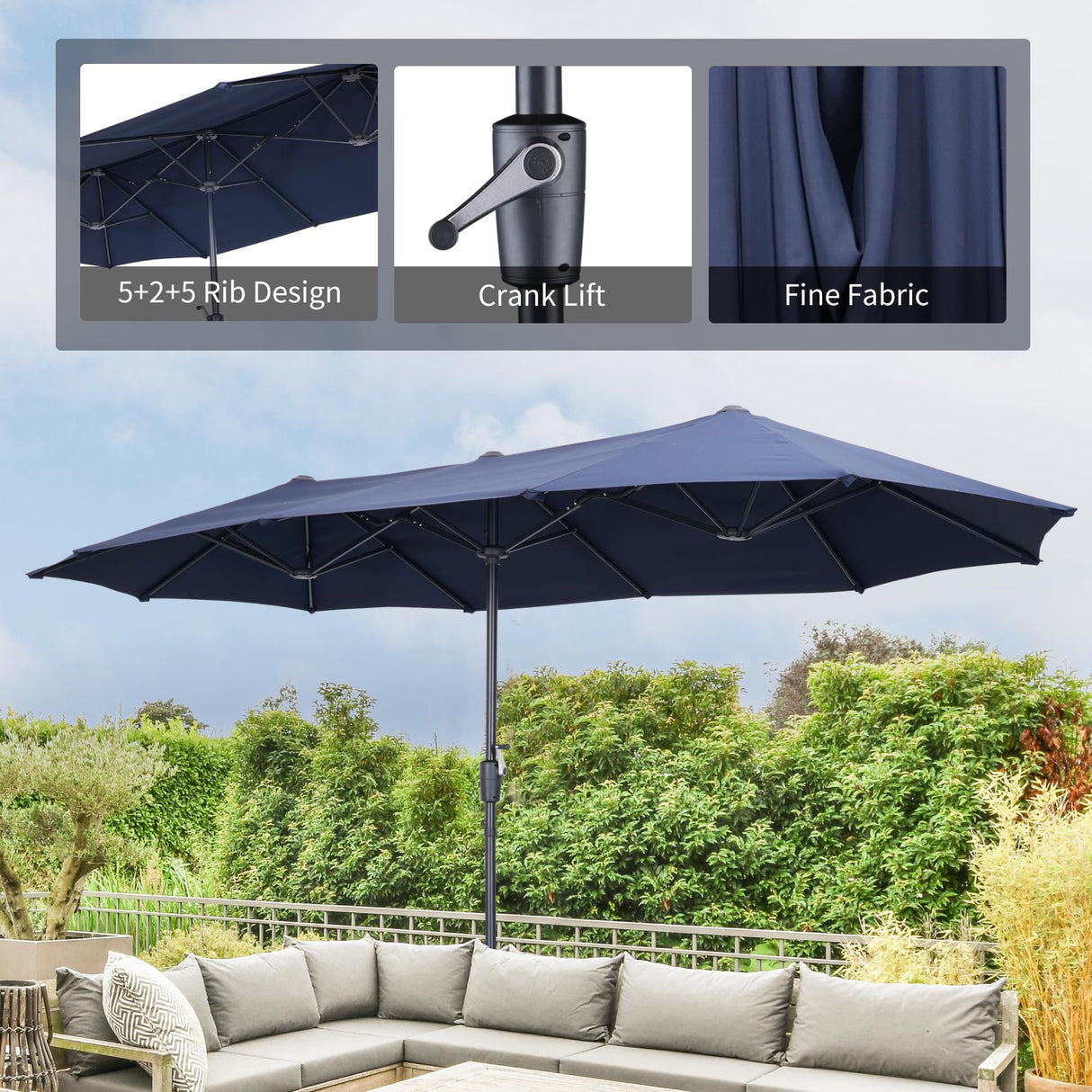 OVASTLKUY 13Ft Patio Umbrella Outdoor Double-Sided Market Extra Large Umbrella Outdoor Patio w/Easy Crank for Yard, Poolside, Deck, Navy Blue OVASTLKUY