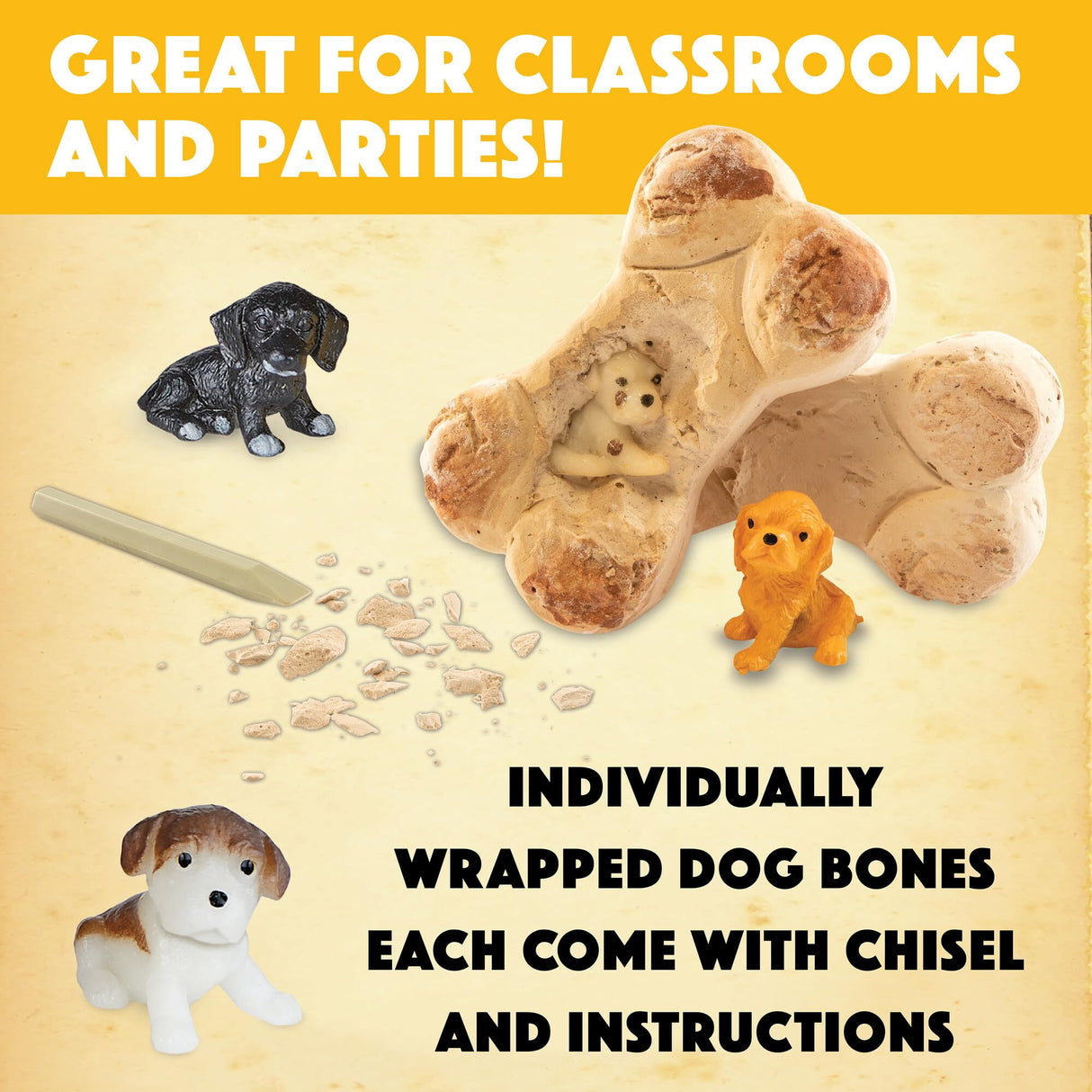 MindWare Dig it Up! Puppies Excavation Kit - Educational Toys for Kids 4 and Up - Dig Kit with 12 Bones, 12 Puppy Figurines, 12 Chisels - Ideal for Group Activities, Events or Classroom Brain Breaks MindWare