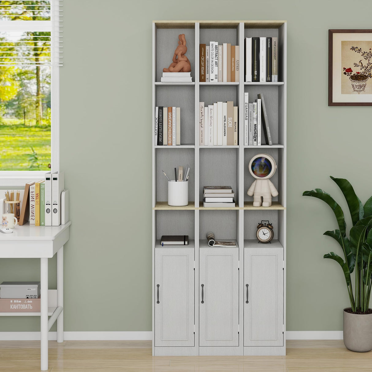 RASOO 72" Tall Narrow Bookcase Slim Storage Cabinet Freestanding Cabinet, 6-Tier Cube Display Rack CD DVD Slim Media Open Shelves Tower Rack, Narrow Bookshelf Display with Door and Adjustable Shelf RASOO