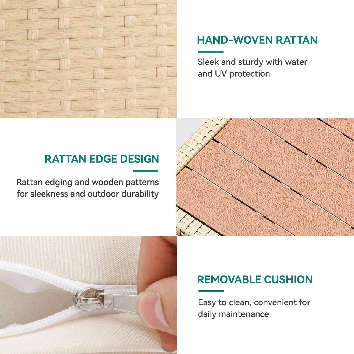 YITAHOME Patio Wicker L-Shaped Furniture Set, All-Weather Rattan Outdoor Conversation Sofa Set for Backyard Deck with Soft Cushions,Ottomans and Plastic Wood Dining Table (Light Brown+Beige) YITAHOME