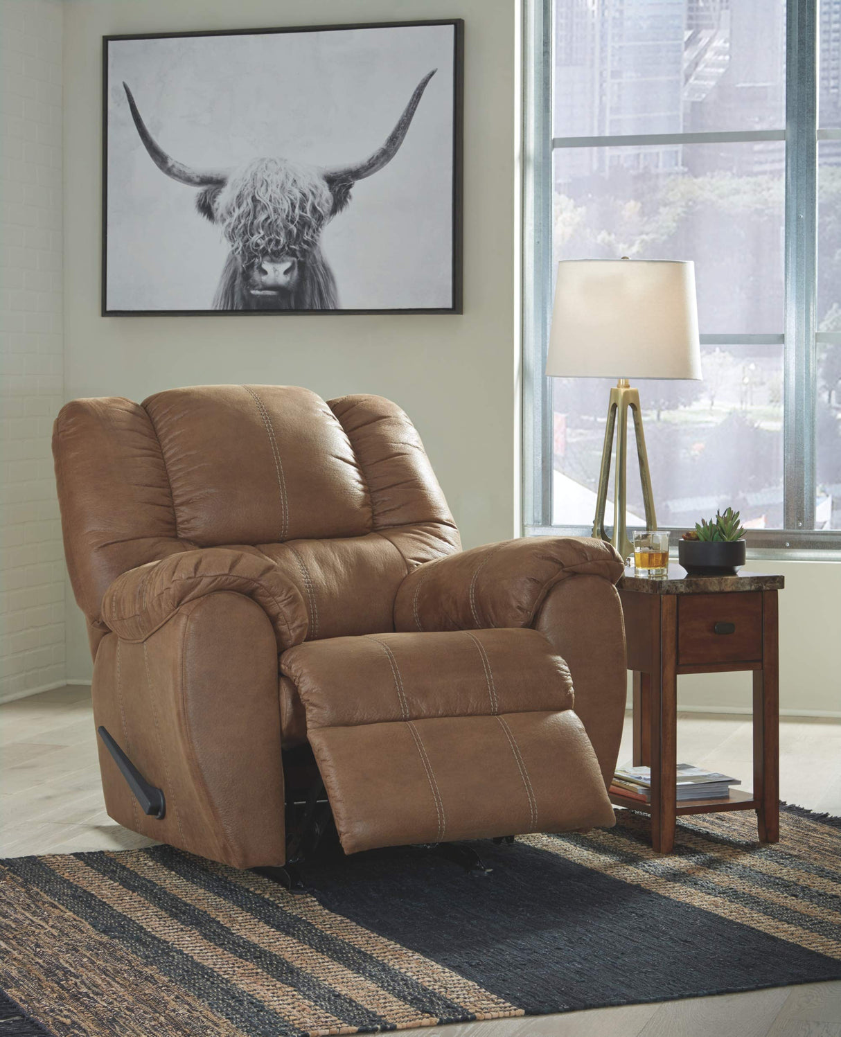 Signature Design by Ashley McGann Faux Leather Oversized Manual Rocker Recliner, Light Brown Signature Design by Ashley