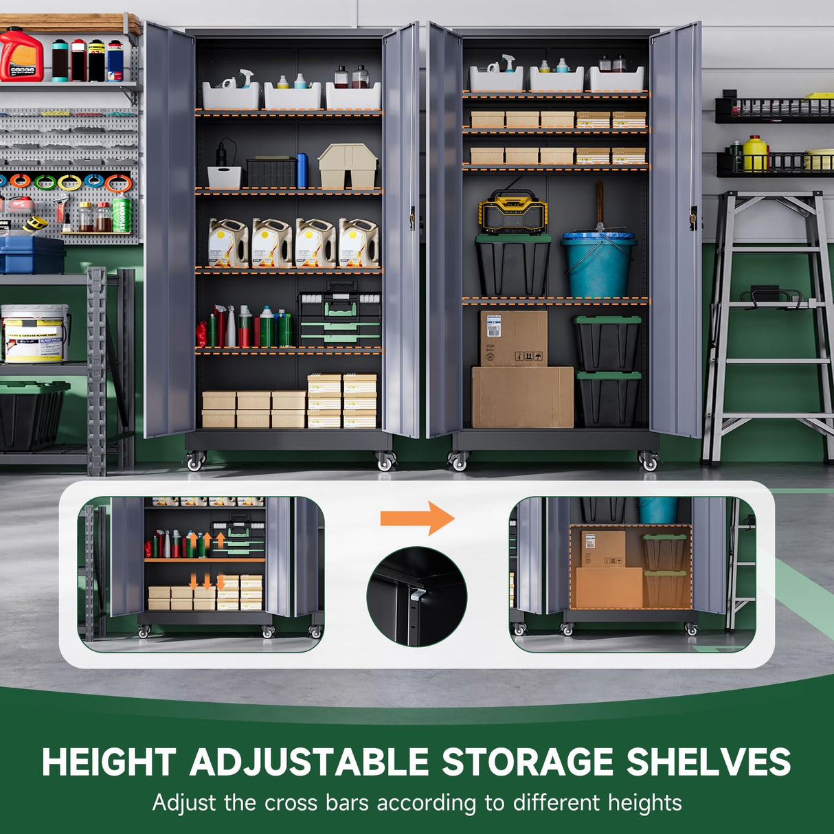 Letaya Metal Garage Storage Cabinets with Lock Door and Adjustable Shelves, Steel Tool Cabinets for Home,Office,Warehouse Organisieren (Black Grey, 75" H) Letaya