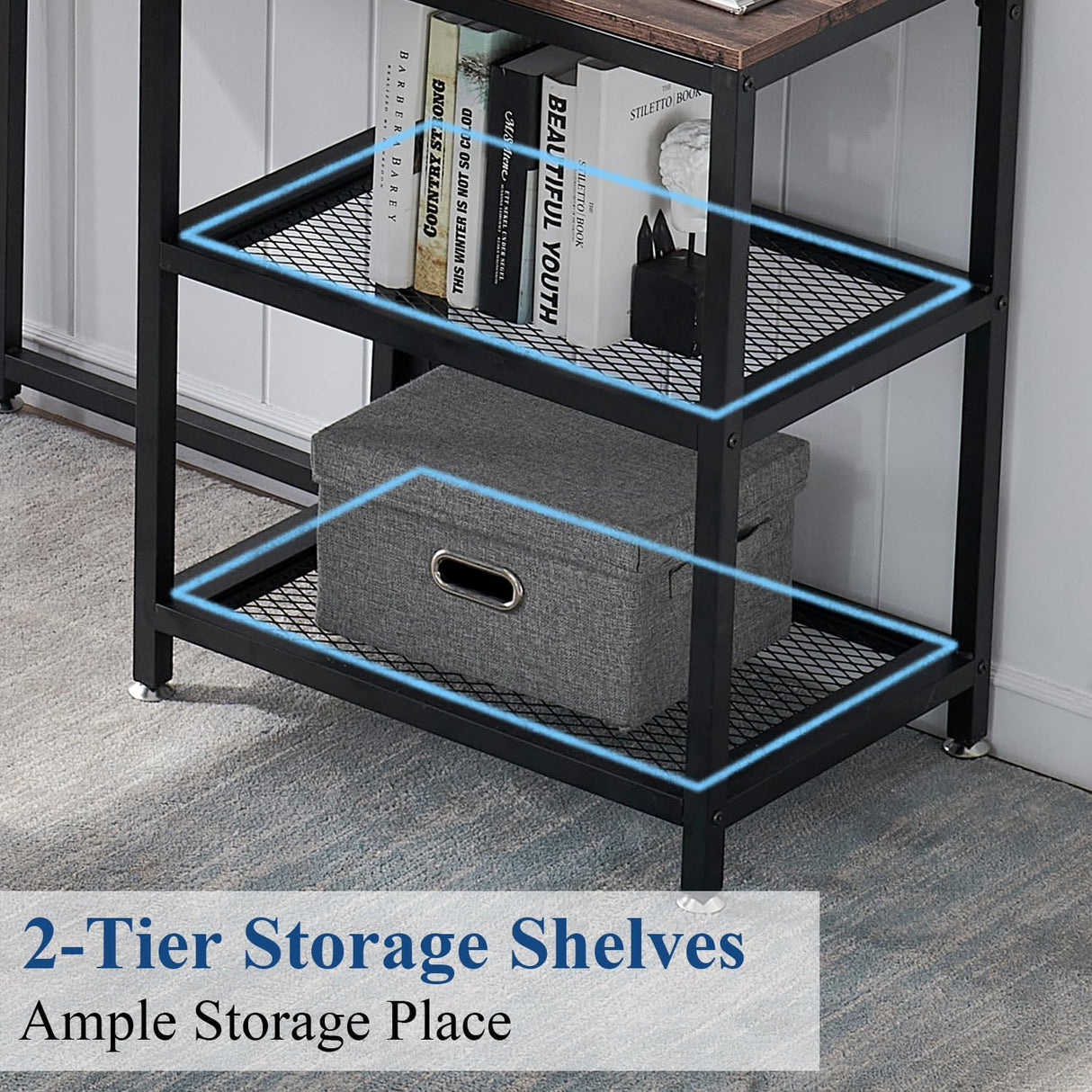 VECELO L Shaped Desk 47 Inch Computer Gaming Study Writing Table, Home Office Workstation with Storage Shelves & Bag, Brown VECELO