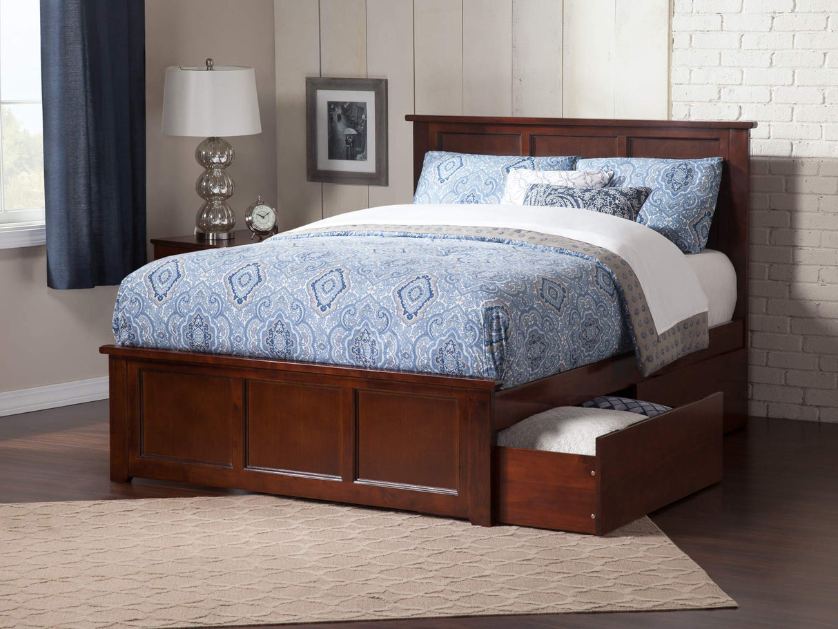 Atlantic Furniture AR8646114 Madison Platform Bed with Matching Foot Board and 2 Urban Bed Drawers, Queen, Walnut AFI