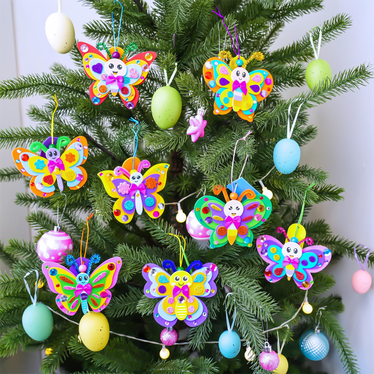 Winlyn 24 Sets Butterfly Craft Kits DIY 3D Rainbow Butterfly Ornaments Decorations Art Set Foam Stickers Arts and Crafts for Kids Spring Summer Camping Party Classroom Activities Art Project Winlyn