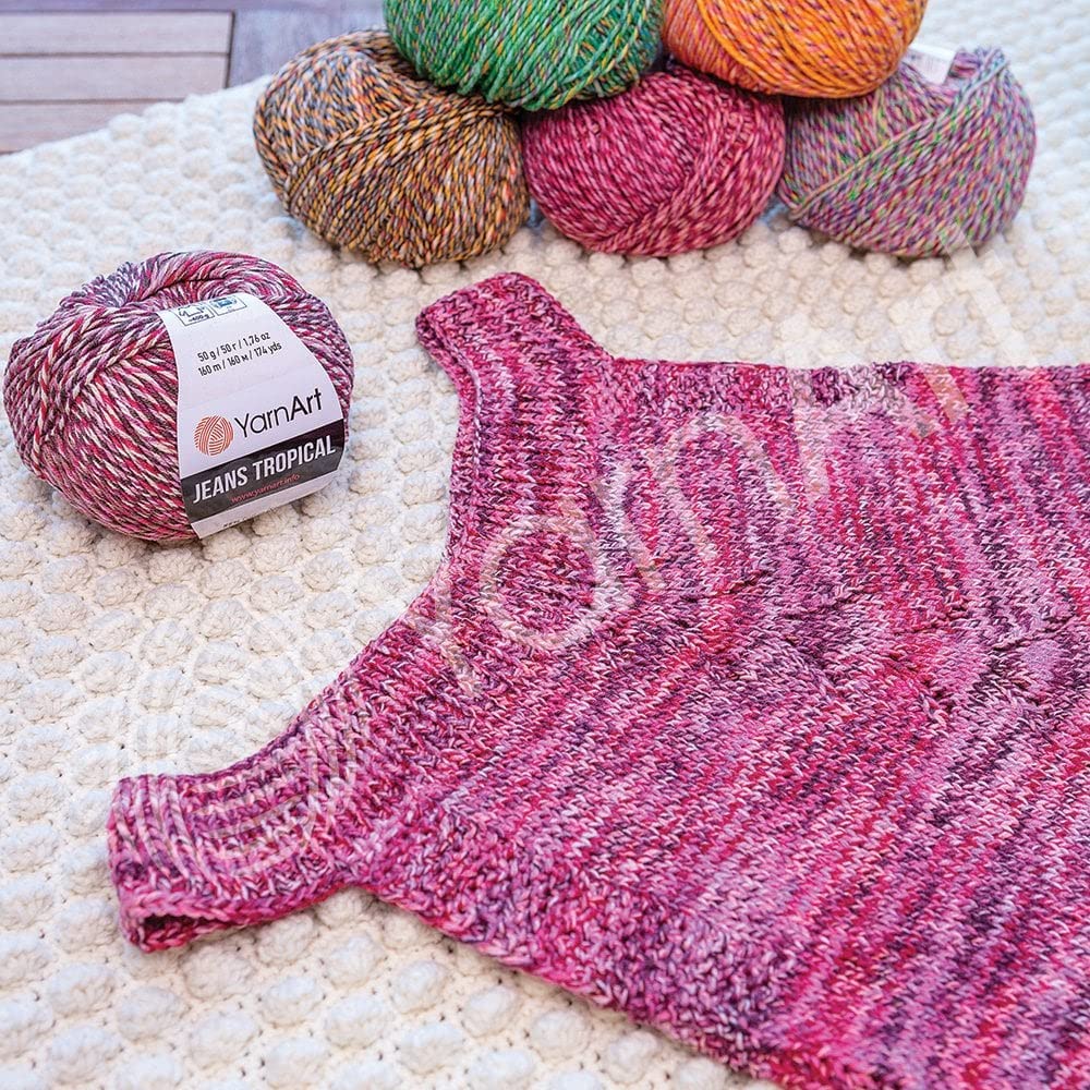 YarnArt Jeans Tropical – Variegated Cotton Acrylic Blend Yarn, 50g (1.76 oz), 174 yds – Soft, Durable & Lightweight Fine Yarn for Amigurumi, Crochet, Knitting & DIY Projects (612) YarnArt