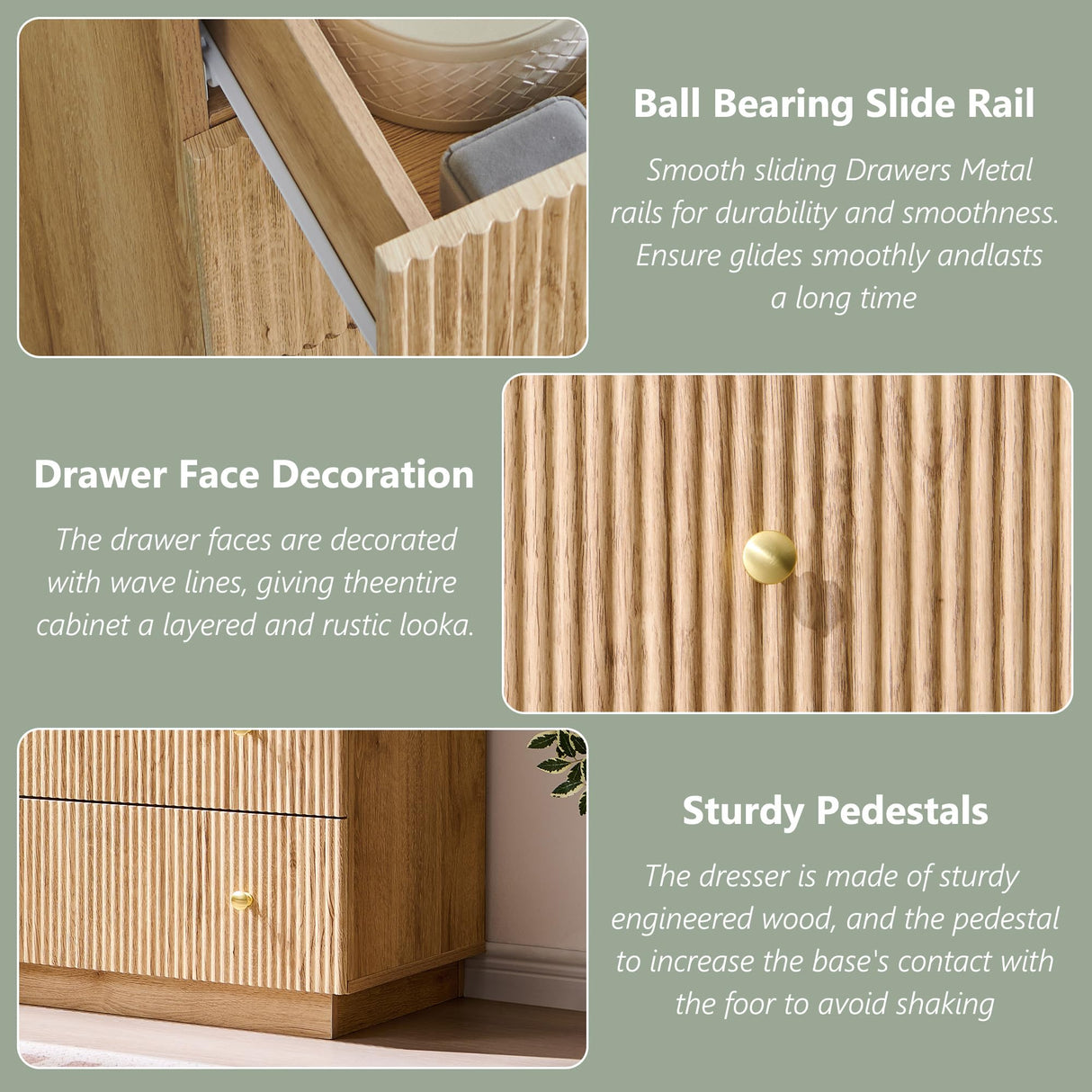 wow97e Fluted Dresser for Bedroom, 55" W 9 Drawer Dressers, Wood Tall Dresser Storage Organizer, Modern Bedroom Chest of Drawers with Deep Storage for Closet Hallway, Entryway, Living Room Natural wow97e