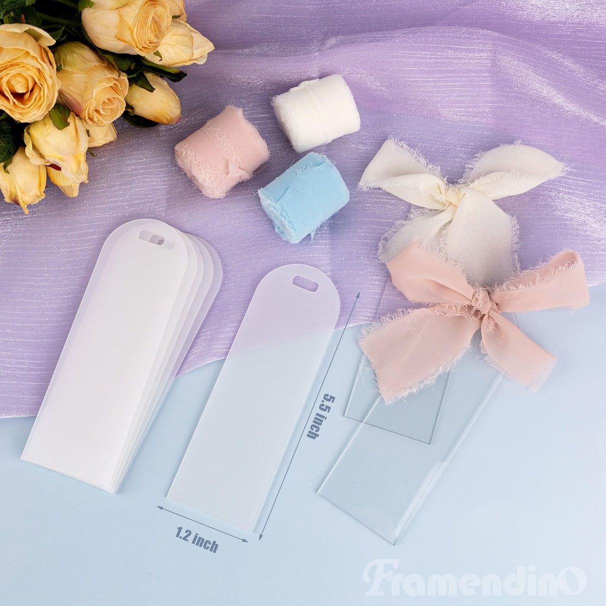 Framendino, 30 Pack 3 mm Acrylic Bookmark Blanks Sublimation Clear Bookmark with 30 Ribbon for DIY Crafts Framendino