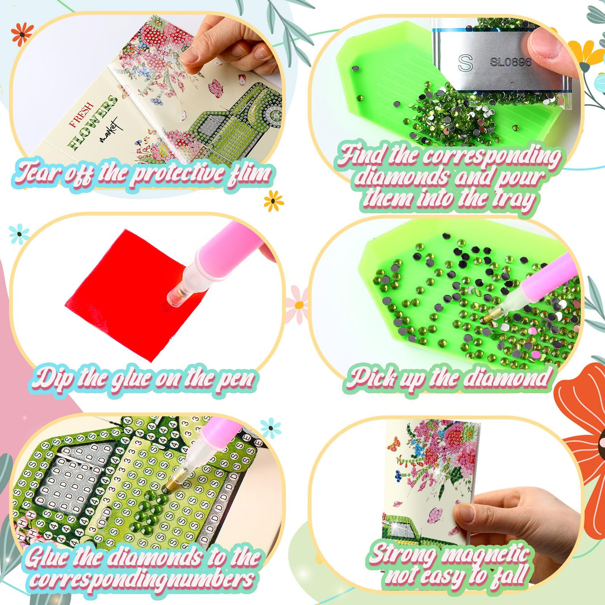 Saillong 12 Pack Spring Diamond Painting Greeting Card Kits Easter Diamond Art Cards with Envelopes Gnome Tulips Flowers 5d Rhinestones Painting Kits for Adults DIY Crafts Family Friend Spring Gifts Saillong