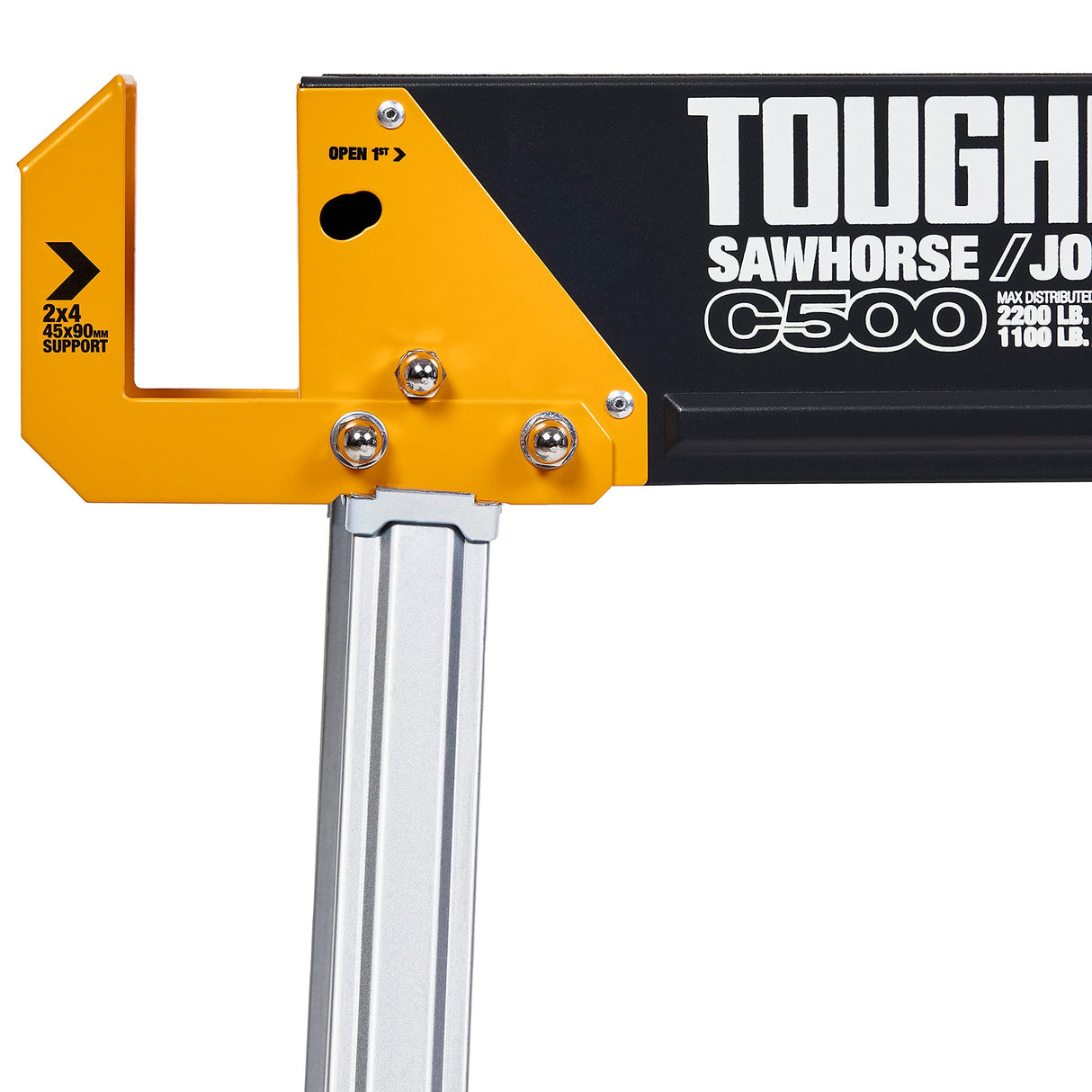 ToughBuilt - Sawhorses with 2x4 Support Arms 1100 LB Capacity - Heavy Duty Construction with Fast Open Legs and Easy Grip Handle - (TB-C500) - 2-Pack ToughBuilt