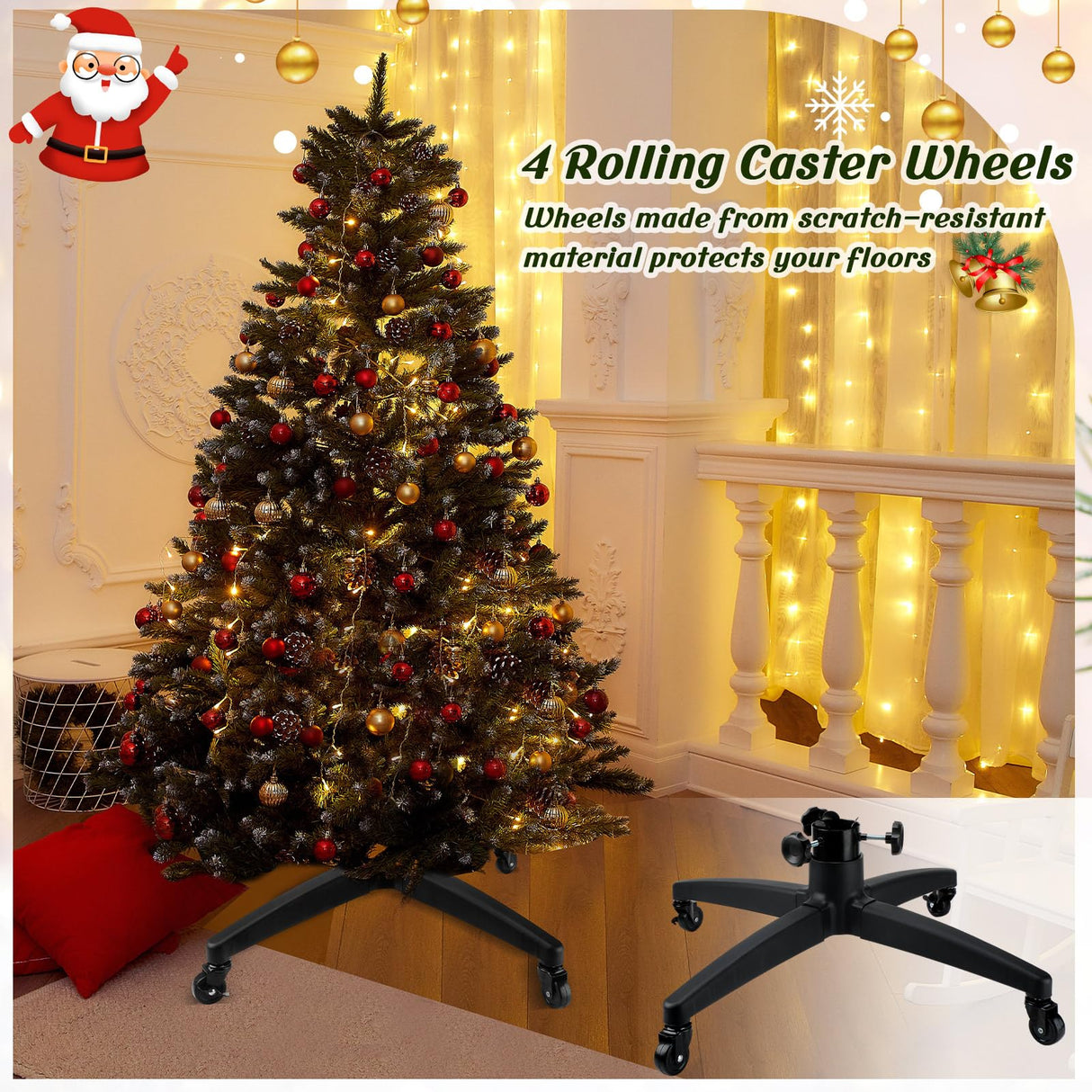 Chitidr Rolling Christmas Tree Stand for up to 9.8 Feet Tall Adjustable Artificial Fake Tree Stand Base with Casters Holder for Xmas Home Decoration Fit Chitidr