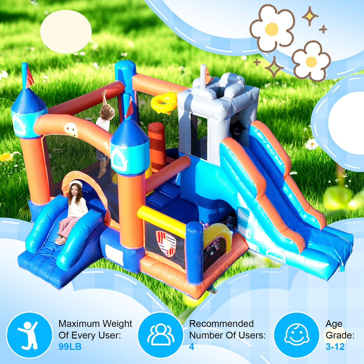 Commercial Bounce House for Big Kids Adult,Heavy Duty PVC 16FT(L) Inflatable Bounce House with Slides & Ball Pit, Ring Toss Game, Basketball Hoop Great for Party Backyard School Event-1100W Blower Tryset