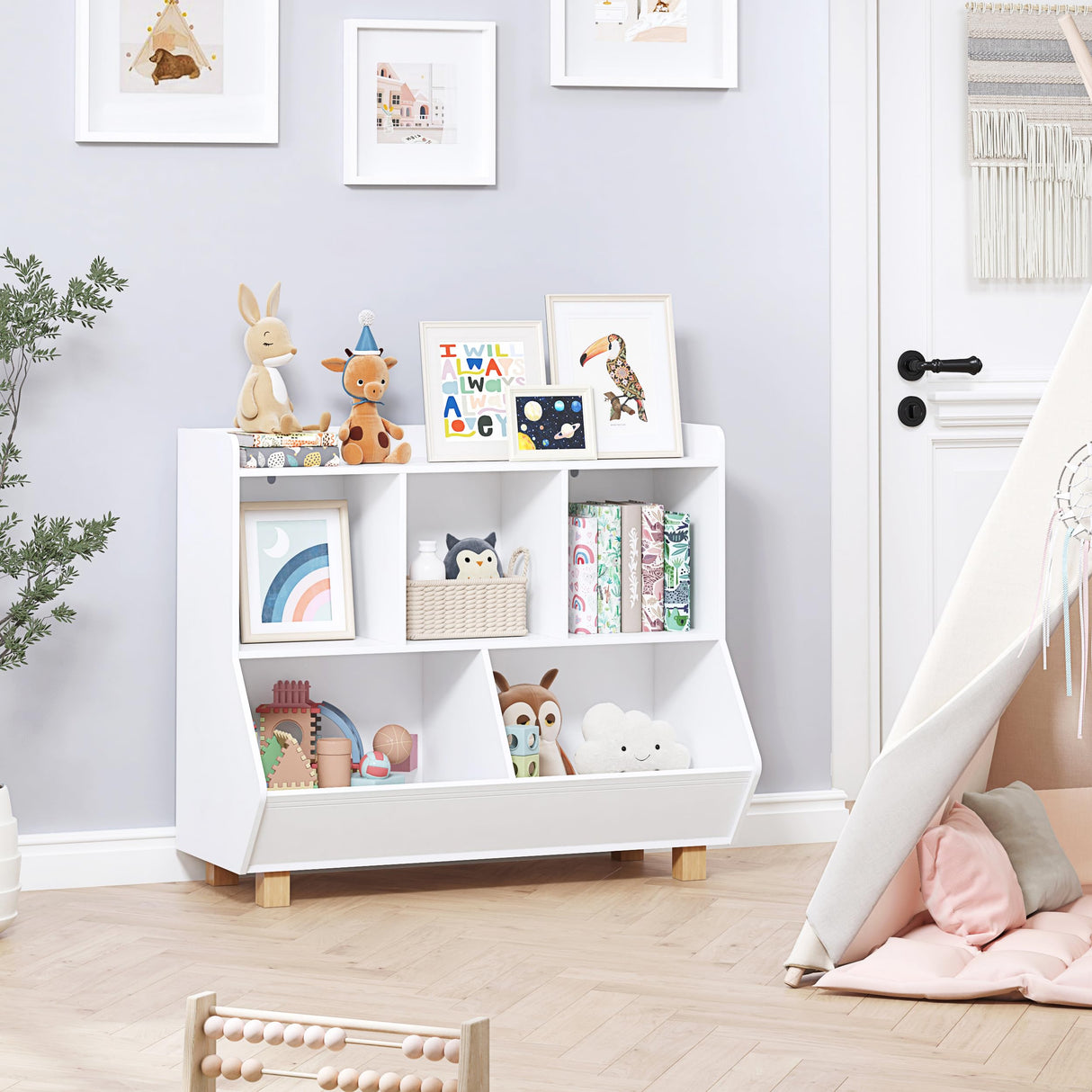 UTEX Toy Storage Organizer, Kids Bookshelf and Toy Storage with Legs, 5 Cube Storage Organizer, Children Bookcase for Kids Room, Living Room, Nursery,White UTEX