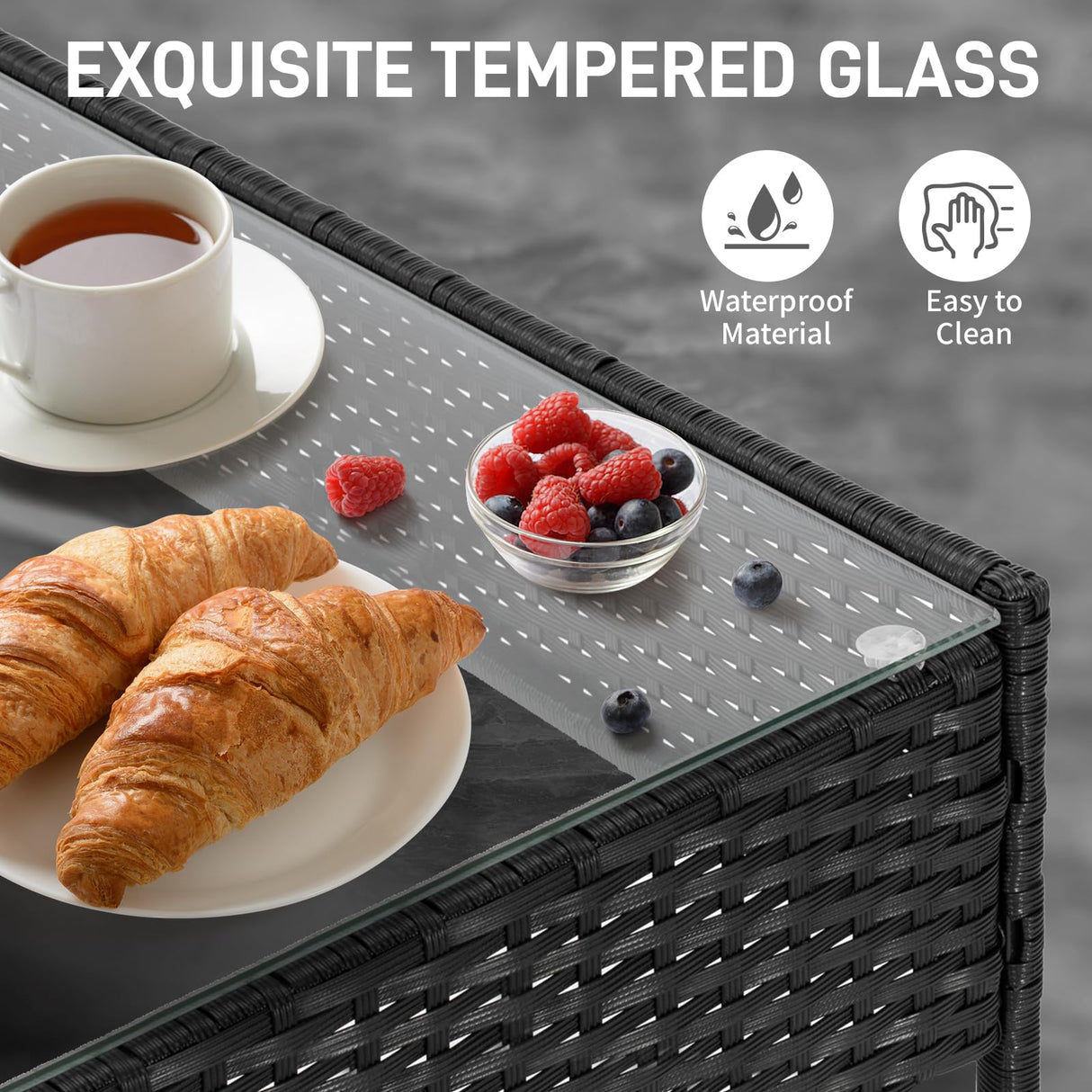 Outvita 4 Pieces Patio Furniture Set, Rattan Conversation Sets with Loveseat Soft Cushion and Glass Table for Garden Backyard Balcony Porch Poolside(Black) Outvita