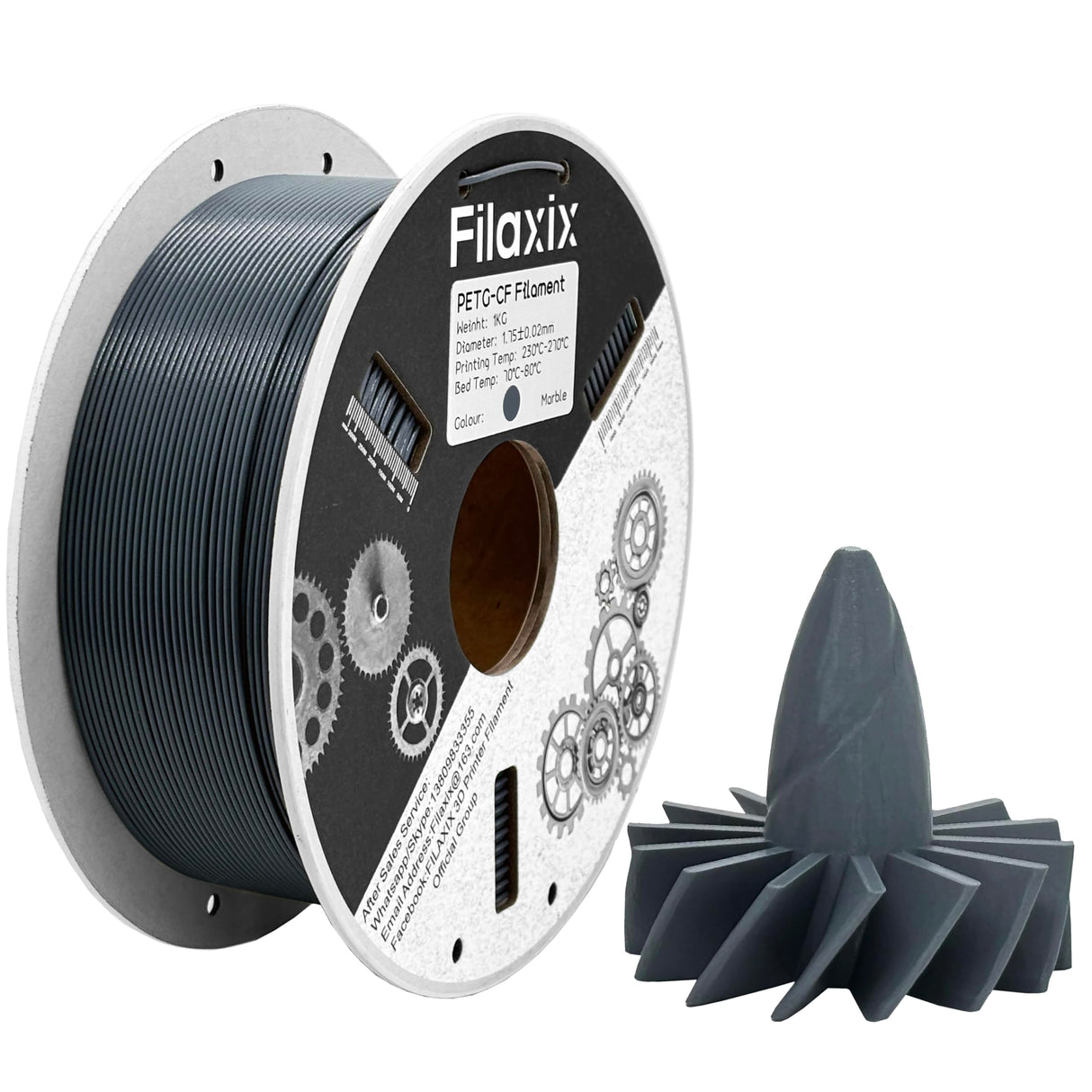 Carbon Fiber PETG Filament 1.75 mm, PETG CF 3D Printer Filament, Compatible with K1C,Bambu LAB,QIDI MAX3, Prusa MK4,FLASHFORGE Adventurer 5M FDM 3D Printer, 1 KG 1 Spool/Marble Grey Filaxix
