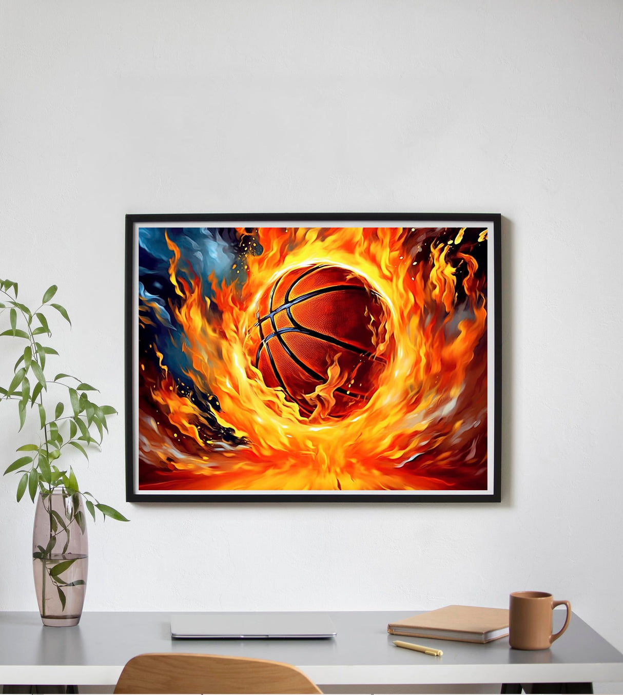 SKRYUIE Paint by Numbers Kit for Adults Beginner Basketball, Acrylic Fire Oil Painting by Numbers Kits with PaintBrushes Paintwork Art Crafts Canvas for Home Decor 16x20 inch SKRYUIE