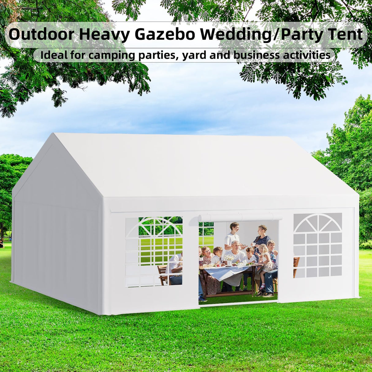 GarveeLife 20x20 FT Elegant Outdoor Party Tent Canopy - Removable Sidewalls, Sturdy Construction, Ideal for Weddings, BBQs, and Events with 3 Convenient Storage Bags. GarveeLife