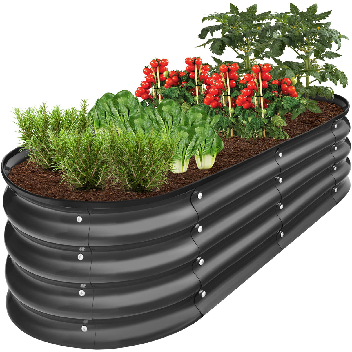 Best Choice Products 4x2x1ft Outdoor Metal Raised Garden Bed, Oval Deep Root Planter Box for Vegetables, Flowers, Herbs, and Succulents w/ 51 Gallon Capacity, Rubber Edge Guard - Charcoal Best Choice Products