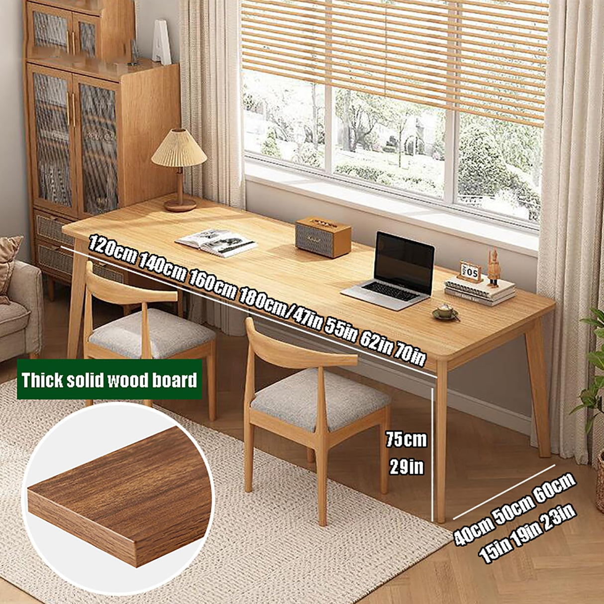 SUZEPER Mid-century Wood Long Desk Table,extra Large Two Person Office Desk,home Office Computer Desk,solid Wood Writing Desk Study Table,double Workstation Desk(120x40x75cm(47x16x30inch), Natural) SUZEPER